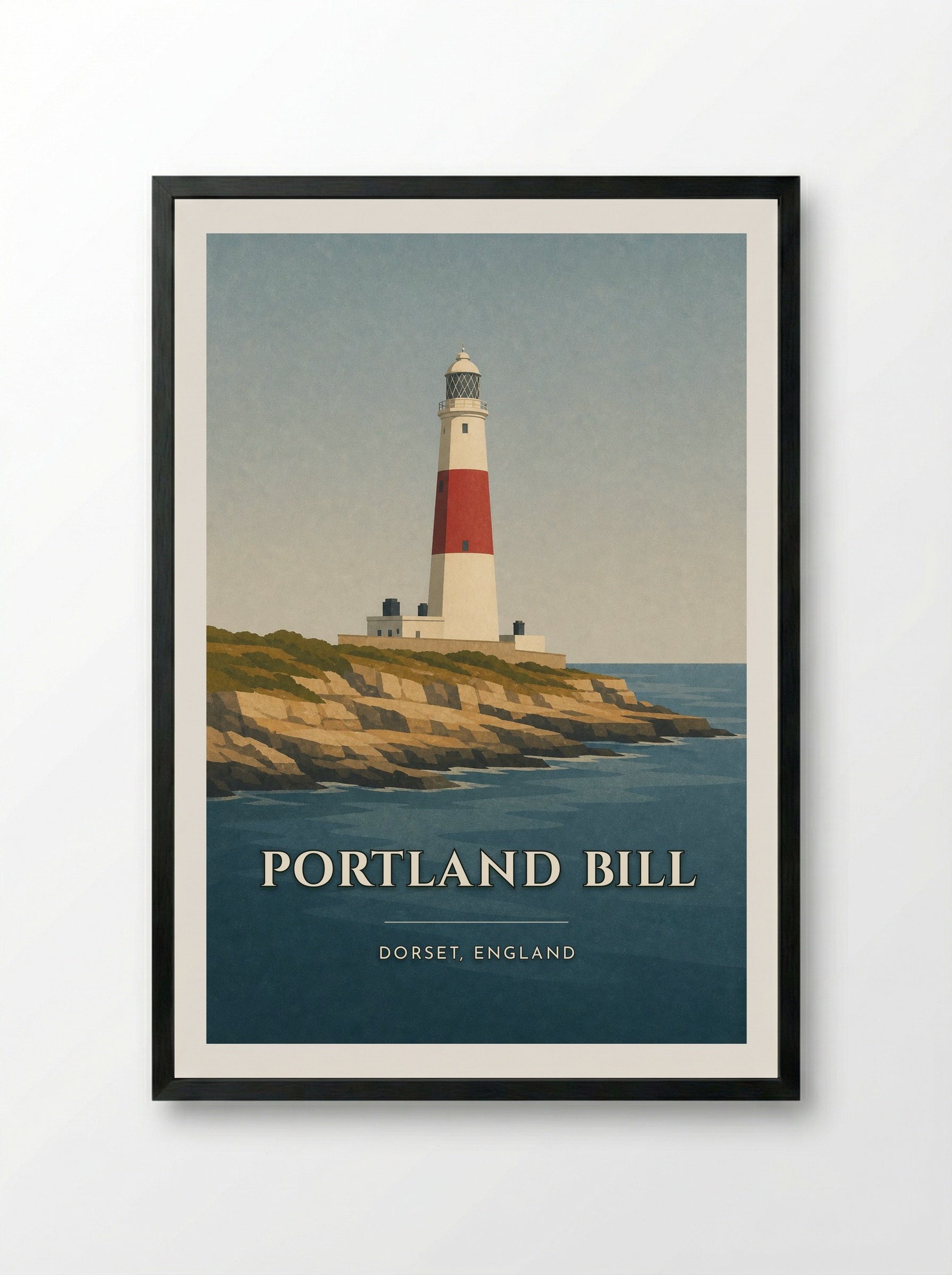 Portland Bill Dorset Travel Poster - Framed Print Black