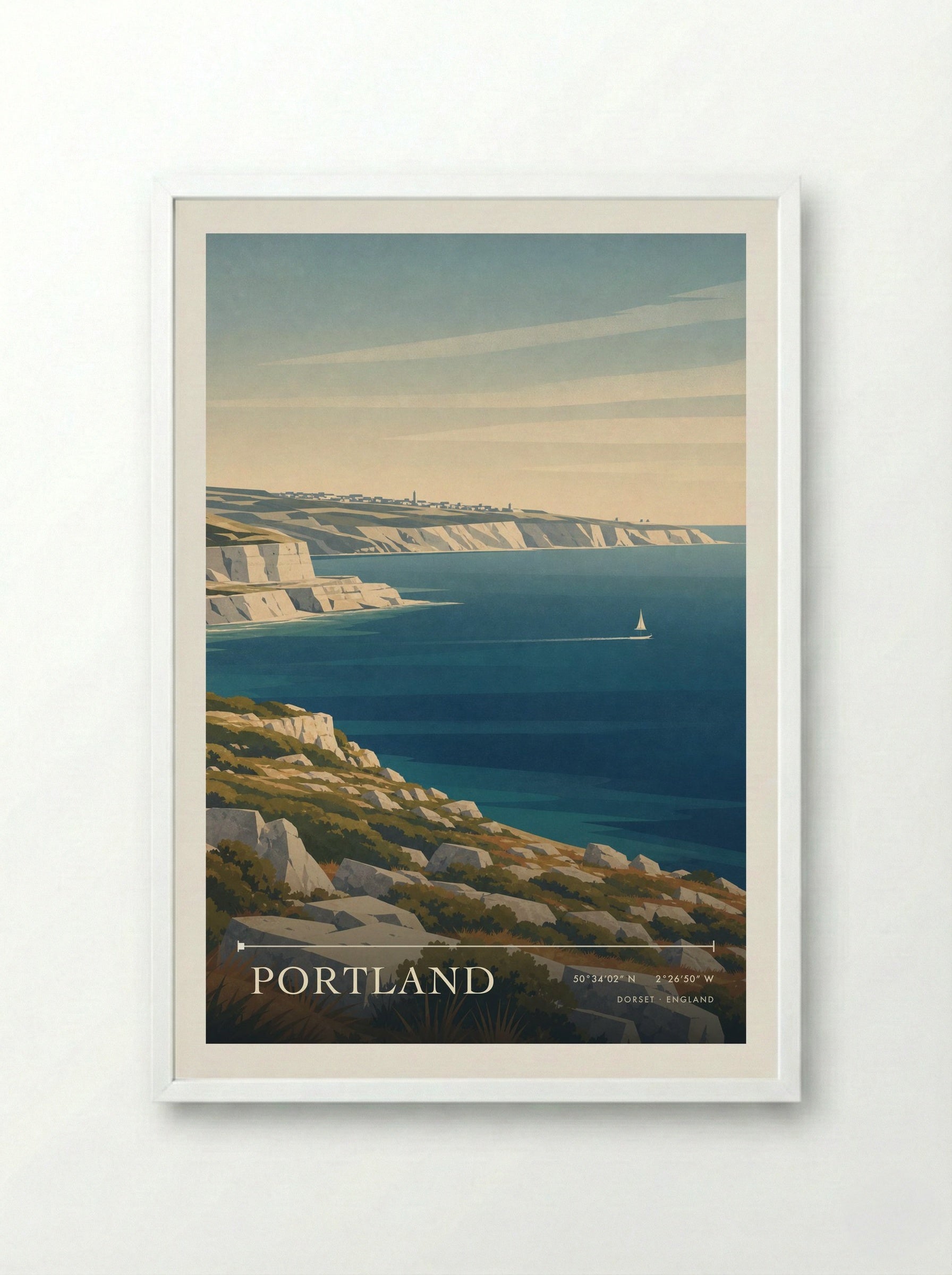Portland Dorset England Travel Poster - Framed Print White