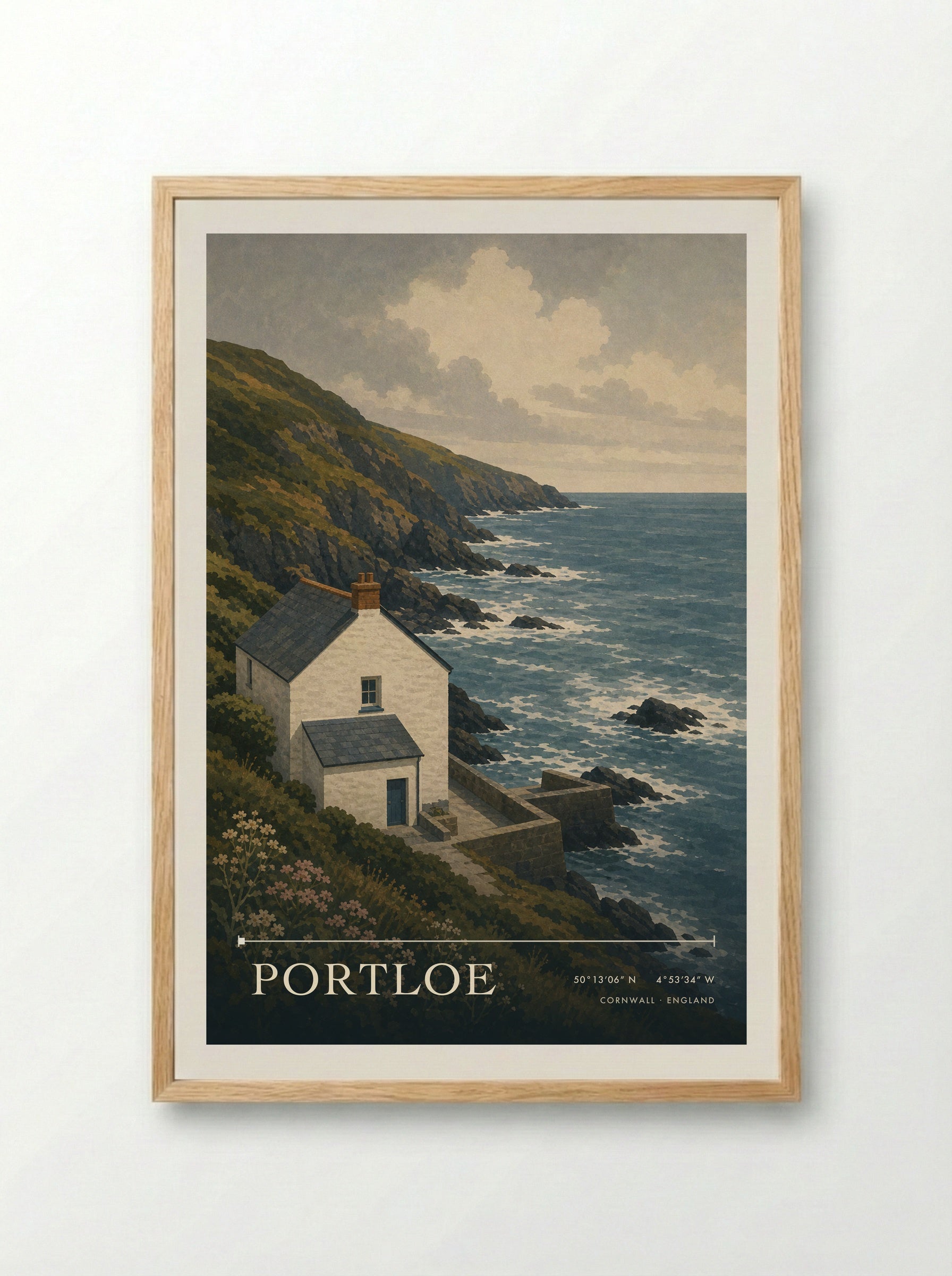 Portloe Cornwall England Travel Poster - Framed Print Wood