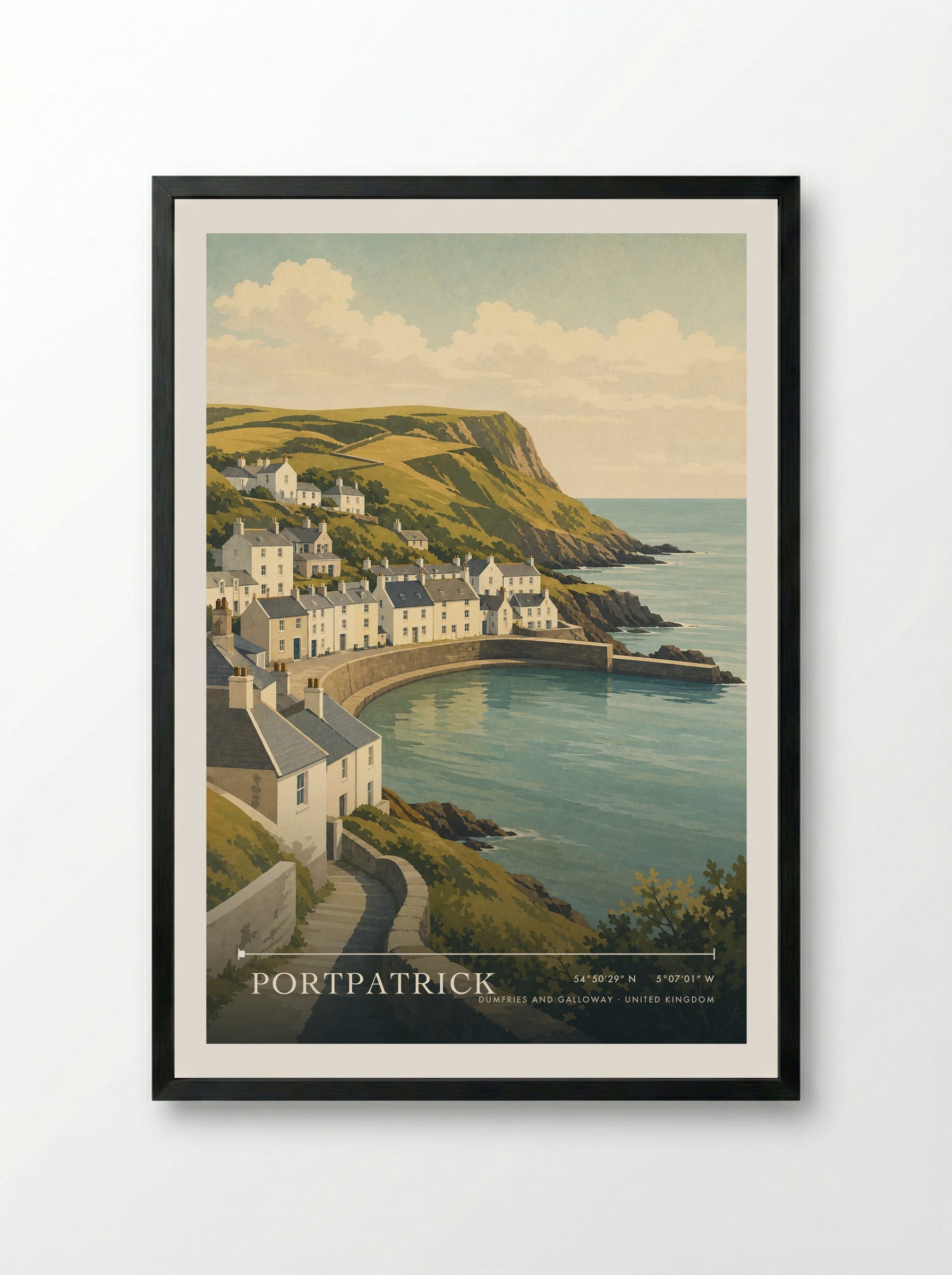 Portpatrick Dumfries and Galloway United Kingdom Travel Poster - Framed Print Black
