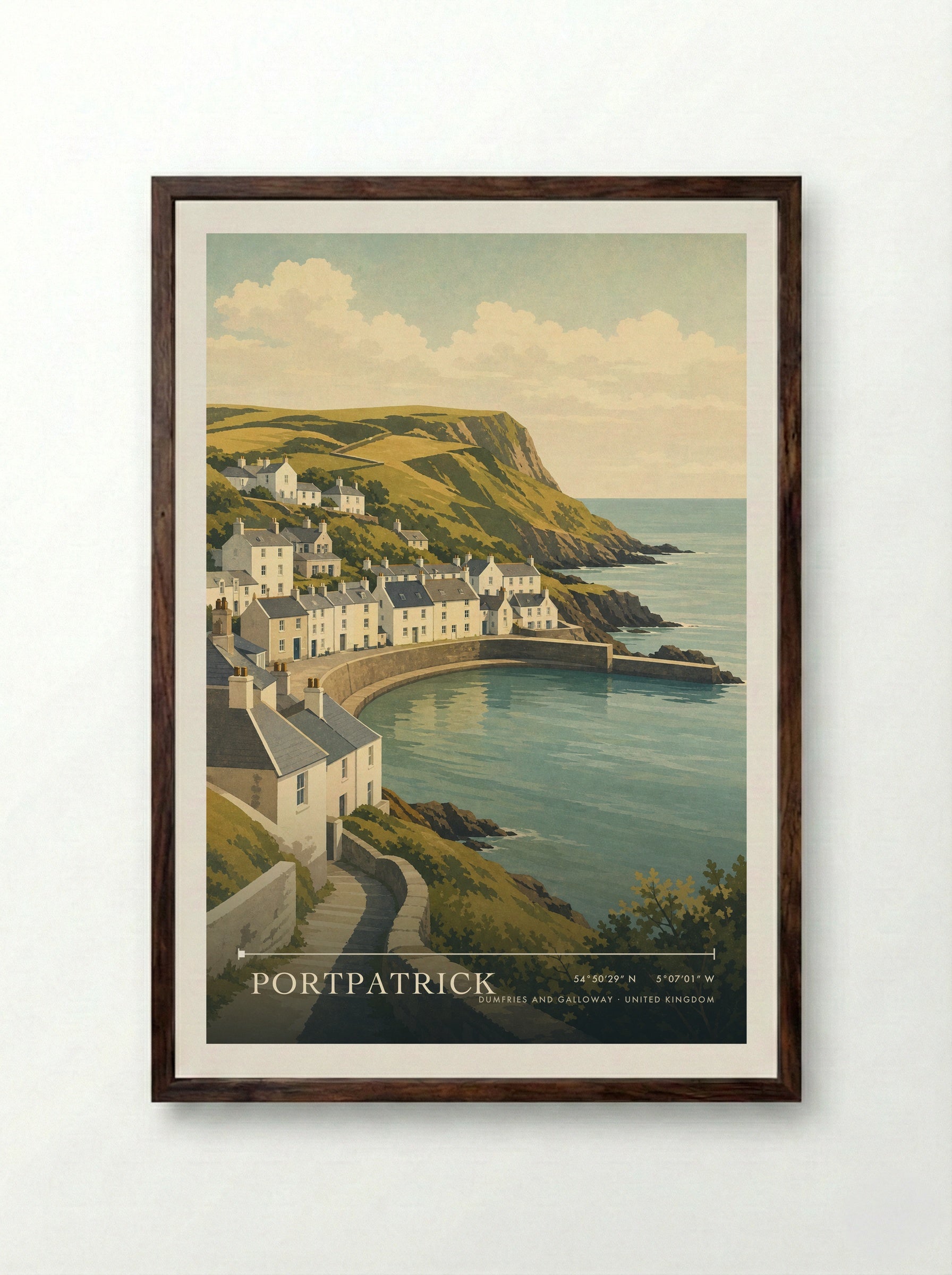 Portpatrick Dumfries and Galloway United Kingdom Travel Poster - Framed Print Dark Wood