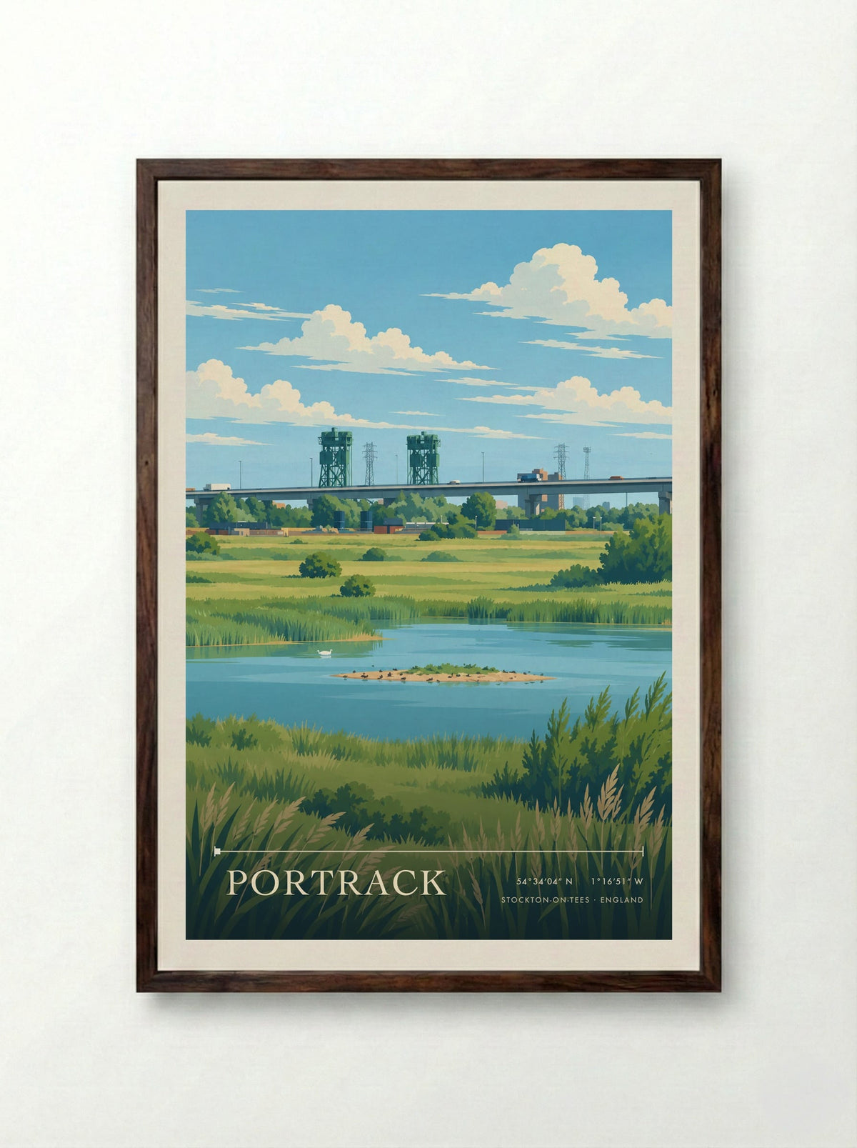 Portrack, Stockton-on-Tees | Travel Poster - Framed Print Dark Wood
