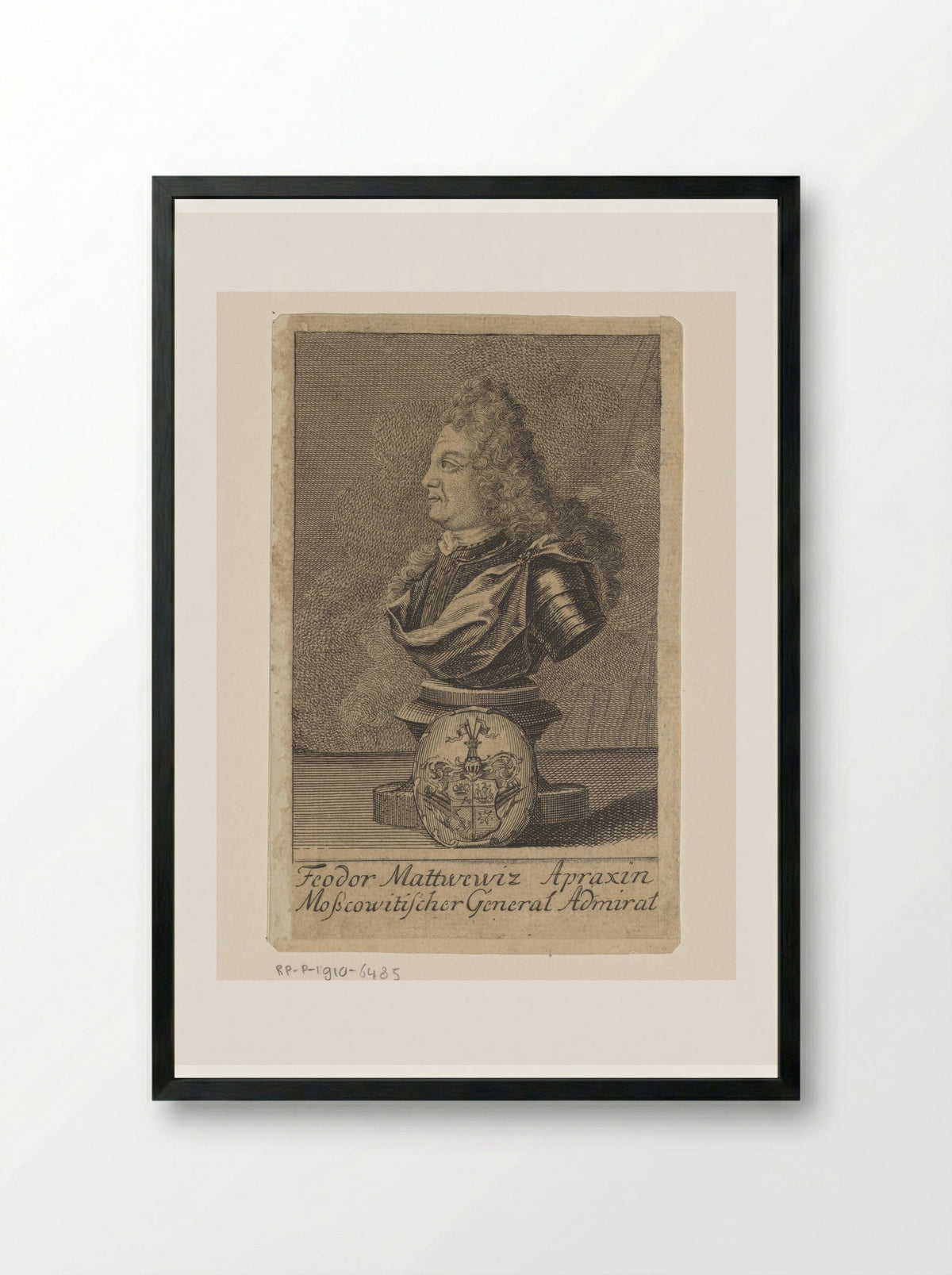 Portrait Bust of Fyodor Matveyevich Apraksin - Johann Martin Bernigeroth - Framed Print Black