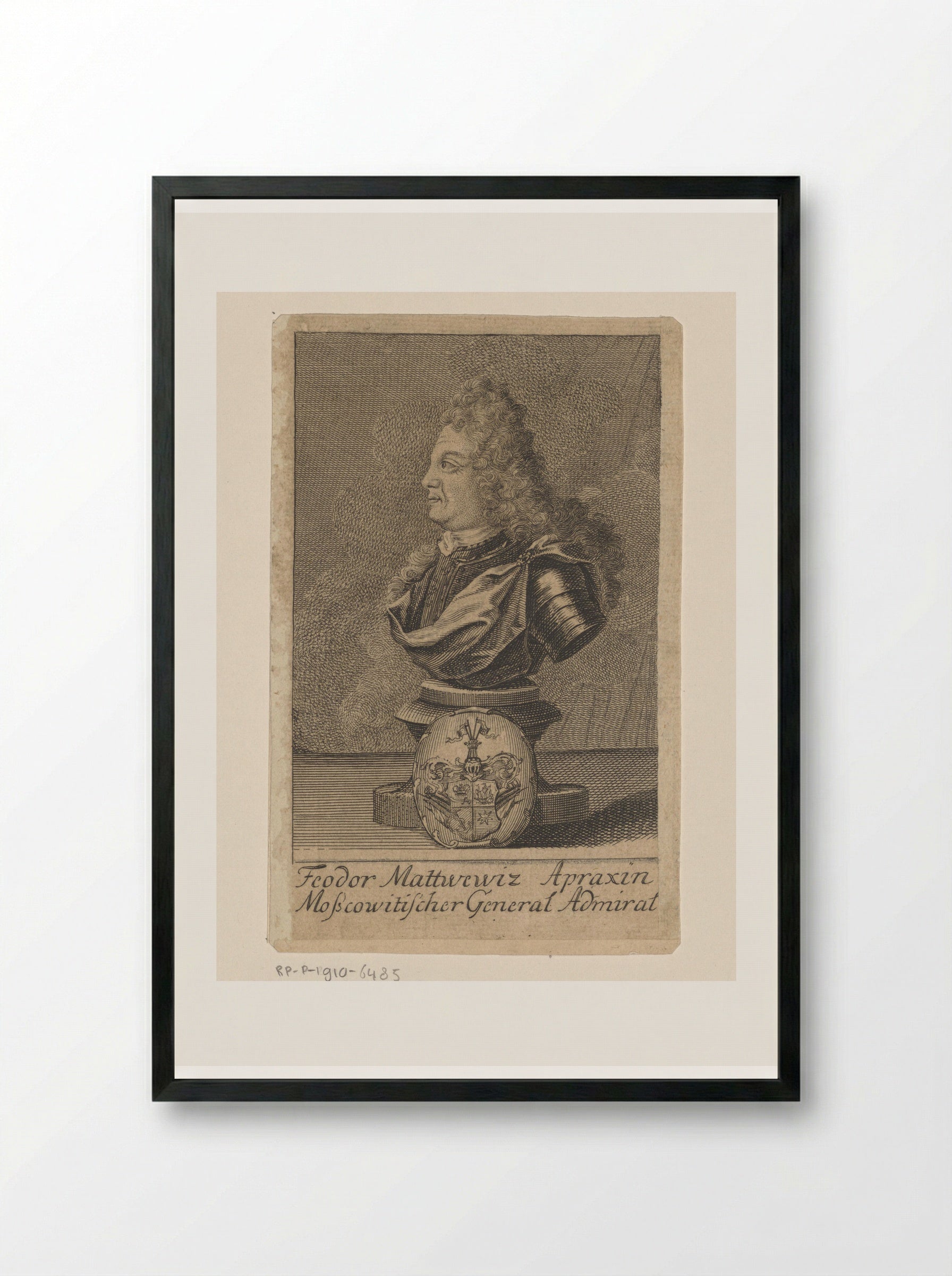 Portrait Bust of Fyodor Matveyevich Apraksin - Johann Martin Bernigeroth - Framed Print Black