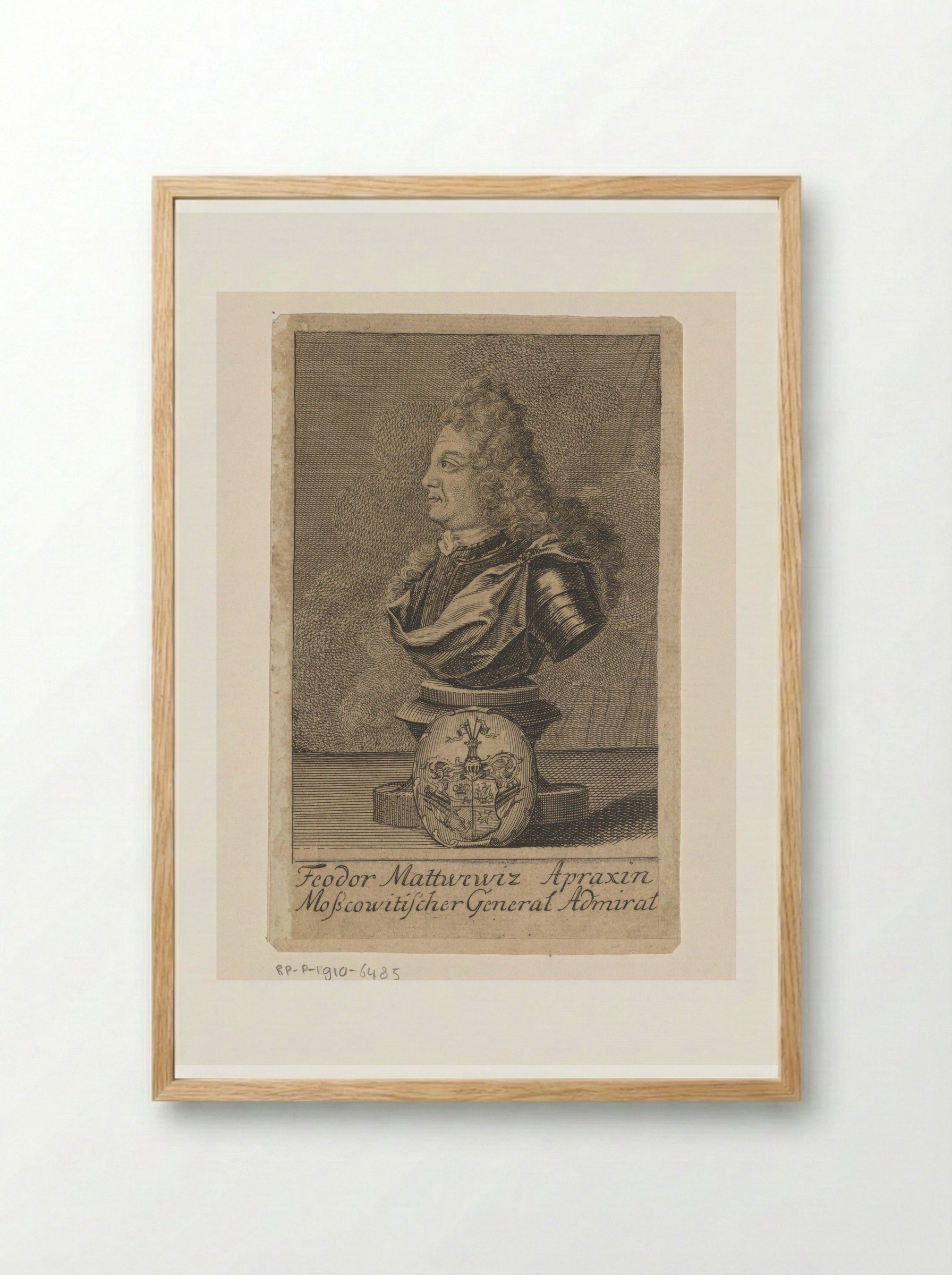 Portrait Bust of Fyodor Matveyevich Apraksin - Johann Martin Bernigeroth - Framed Print Wood