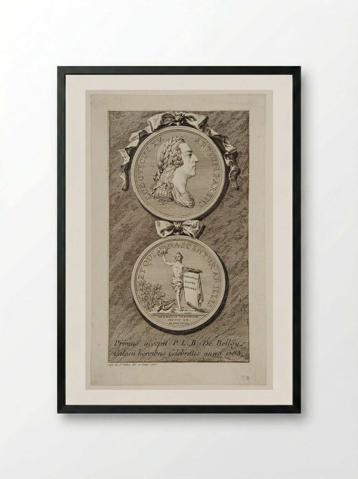 Portrait Medal of Louis XV - Augustin de Saint-Aubin - Framed Print Black