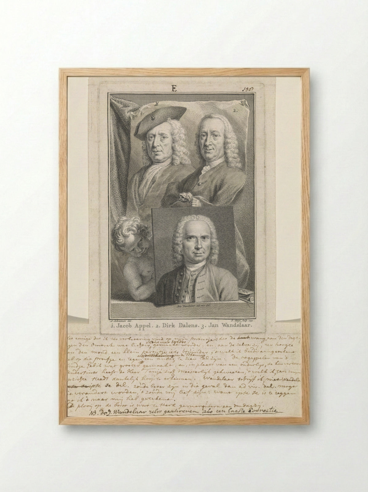 Portrait Study of Jacob Appel, Dirk Dalens, and Jan Wandelaar - Jacob Appel - Framed Print Wood