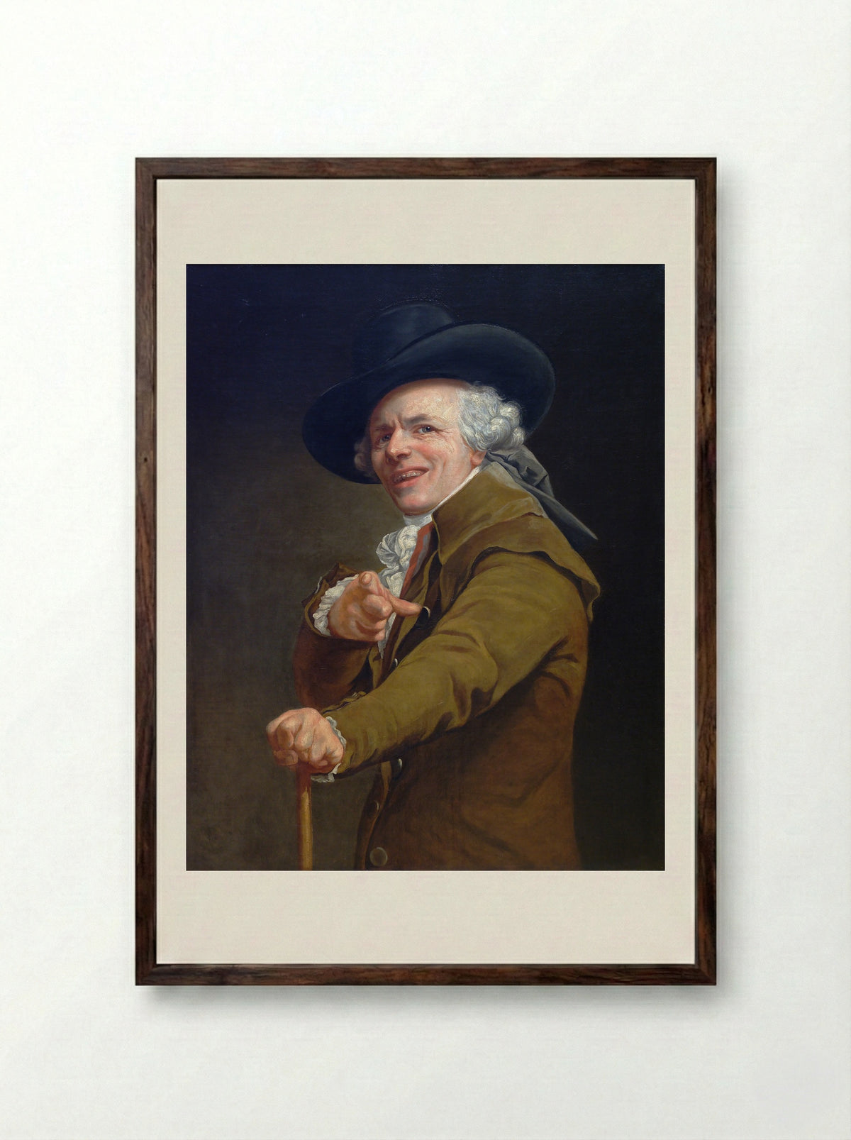 Portrait de l'artiste sous les traits d'un moqueur - Joseph Ducreux - Framed Print Dark Wood