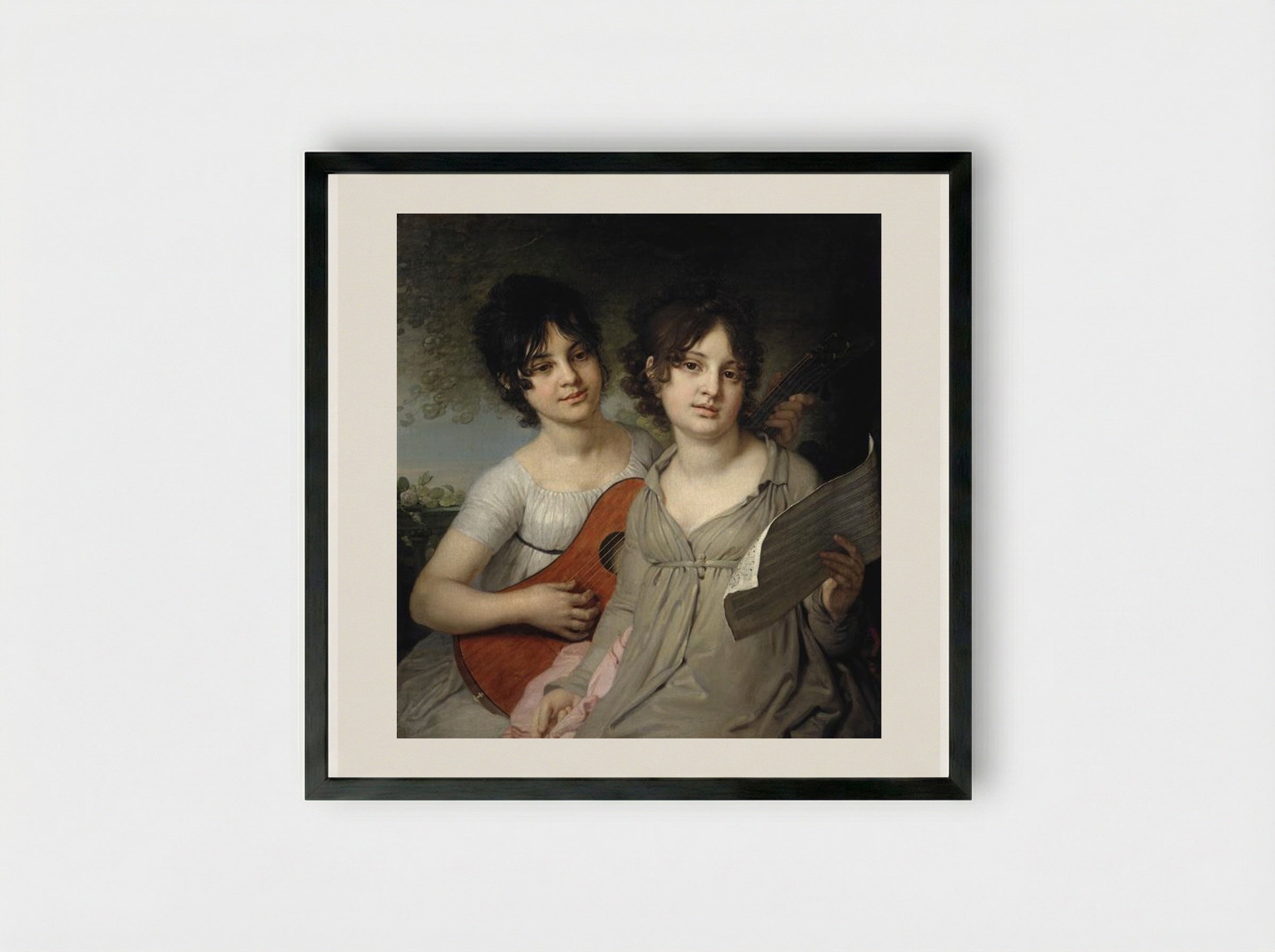 Portrait of A. and V. Gagarin - Vladimir Borovikovsky - Framed Print Black
