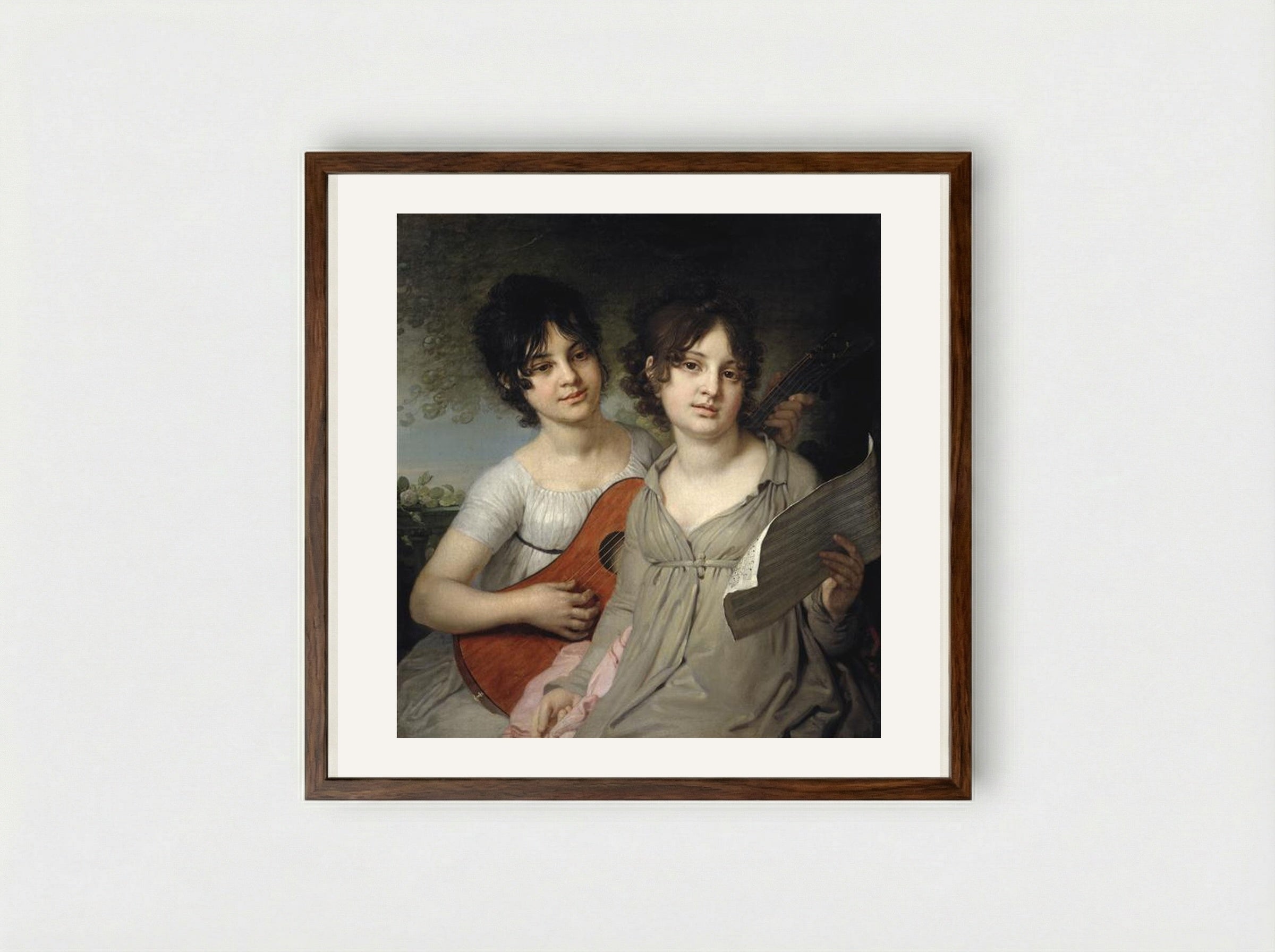 Portrait of A. and V. Gagarin - Vladimir Borovikovsky - Framed Print Dark Wood