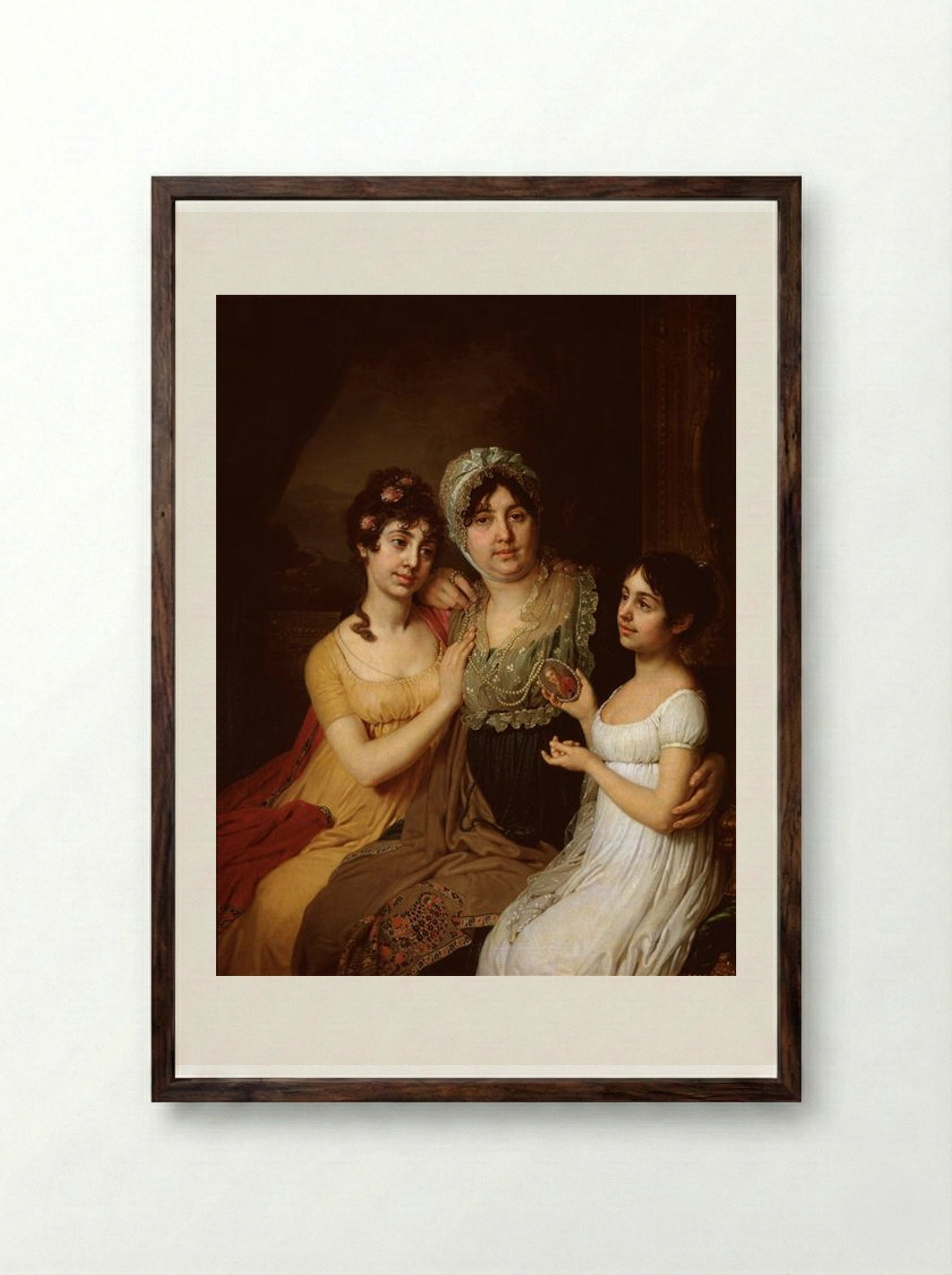 Portrait of A.I. Bezborodko with Daughters - Vladimir Borovikovsky - Framed Print Dark Wood