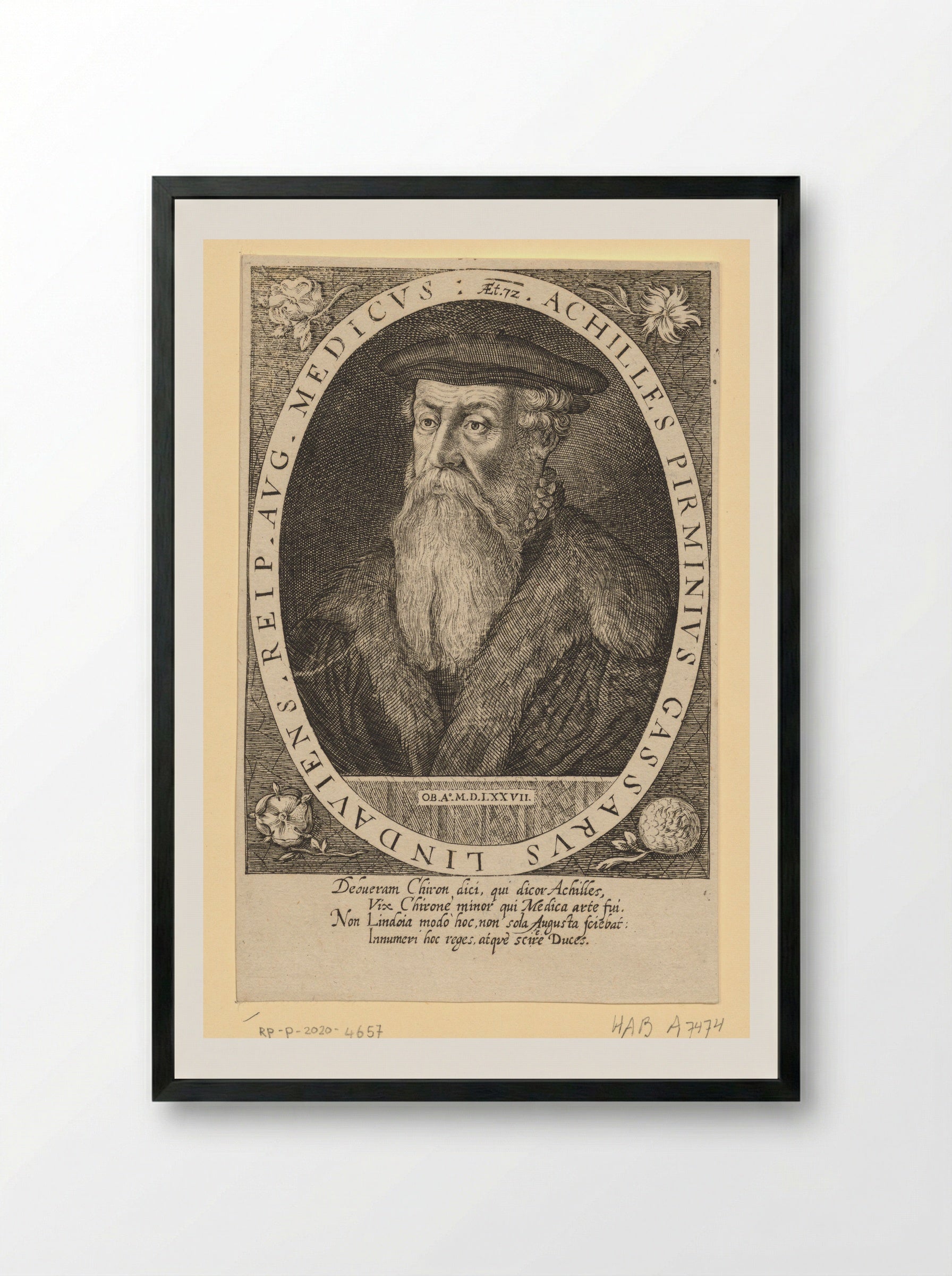 Portrait of Achilles Pirminius Gasser at Age 72 - Dominicus Custos - Framed Print Black
