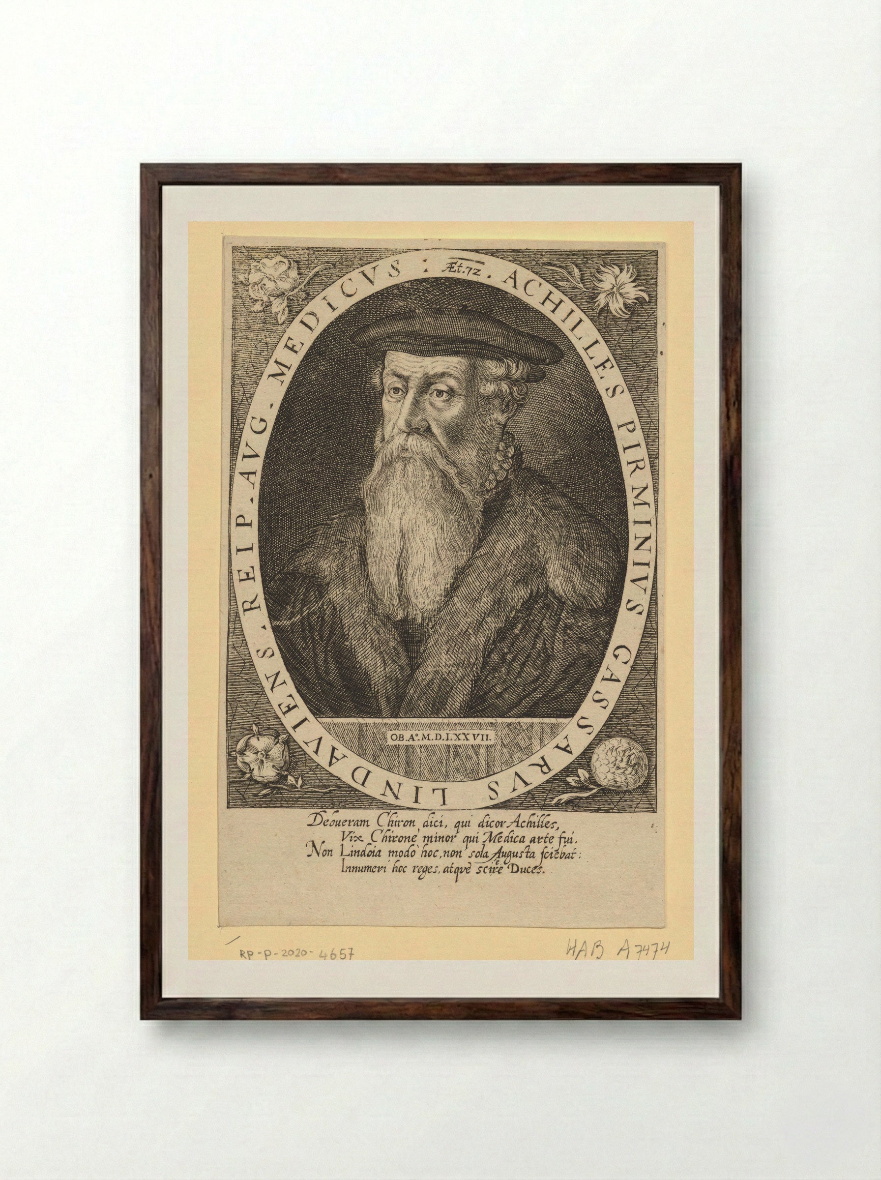 Portrait of Achilles Pirminius Gasser at Age 72 - Dominicus Custos - Framed Print Dark Wood