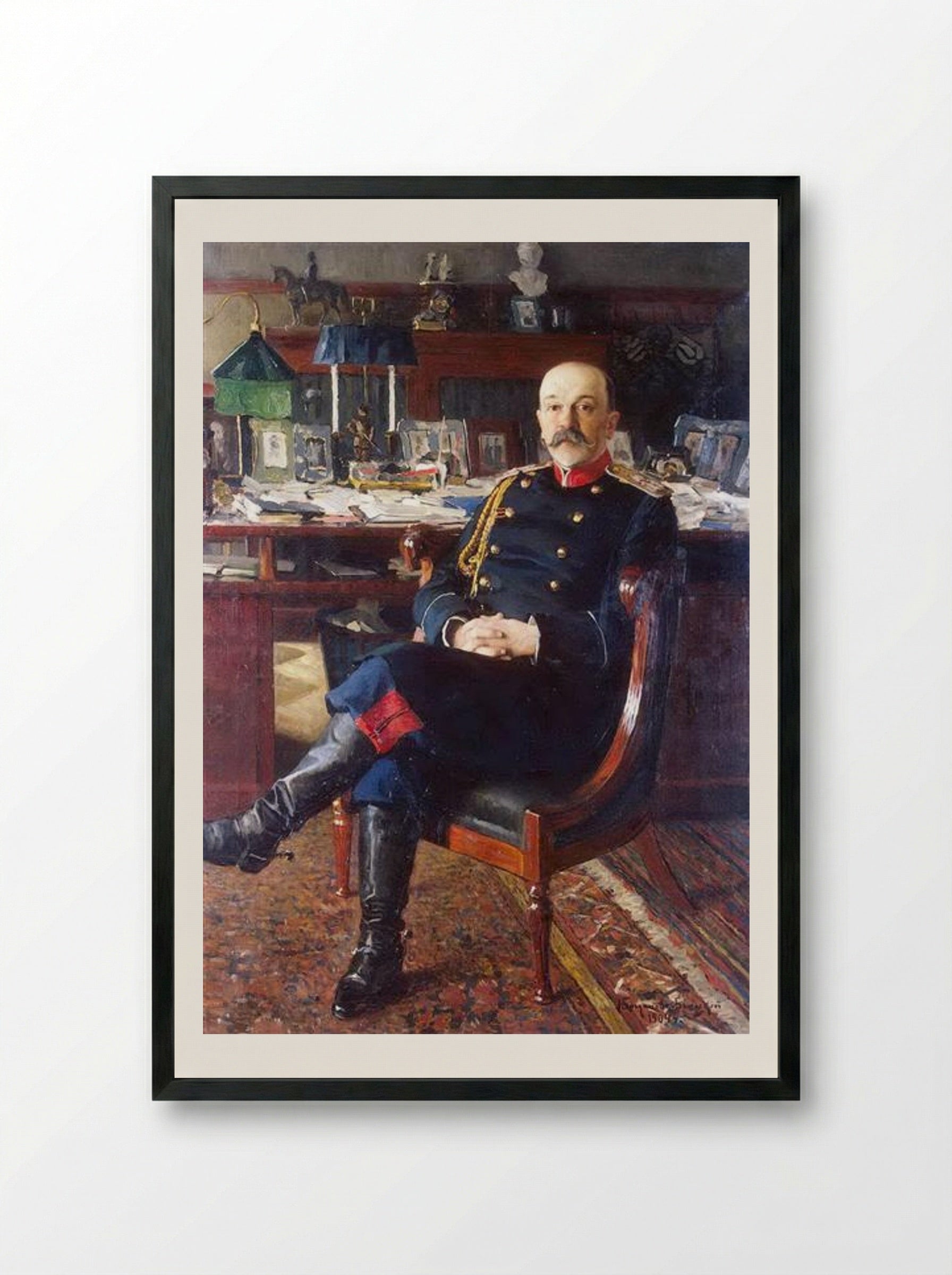 Portrait of Adjutant General P.P. Gesse - Nikolay Bogdanov-Belsky - Framed Print Black