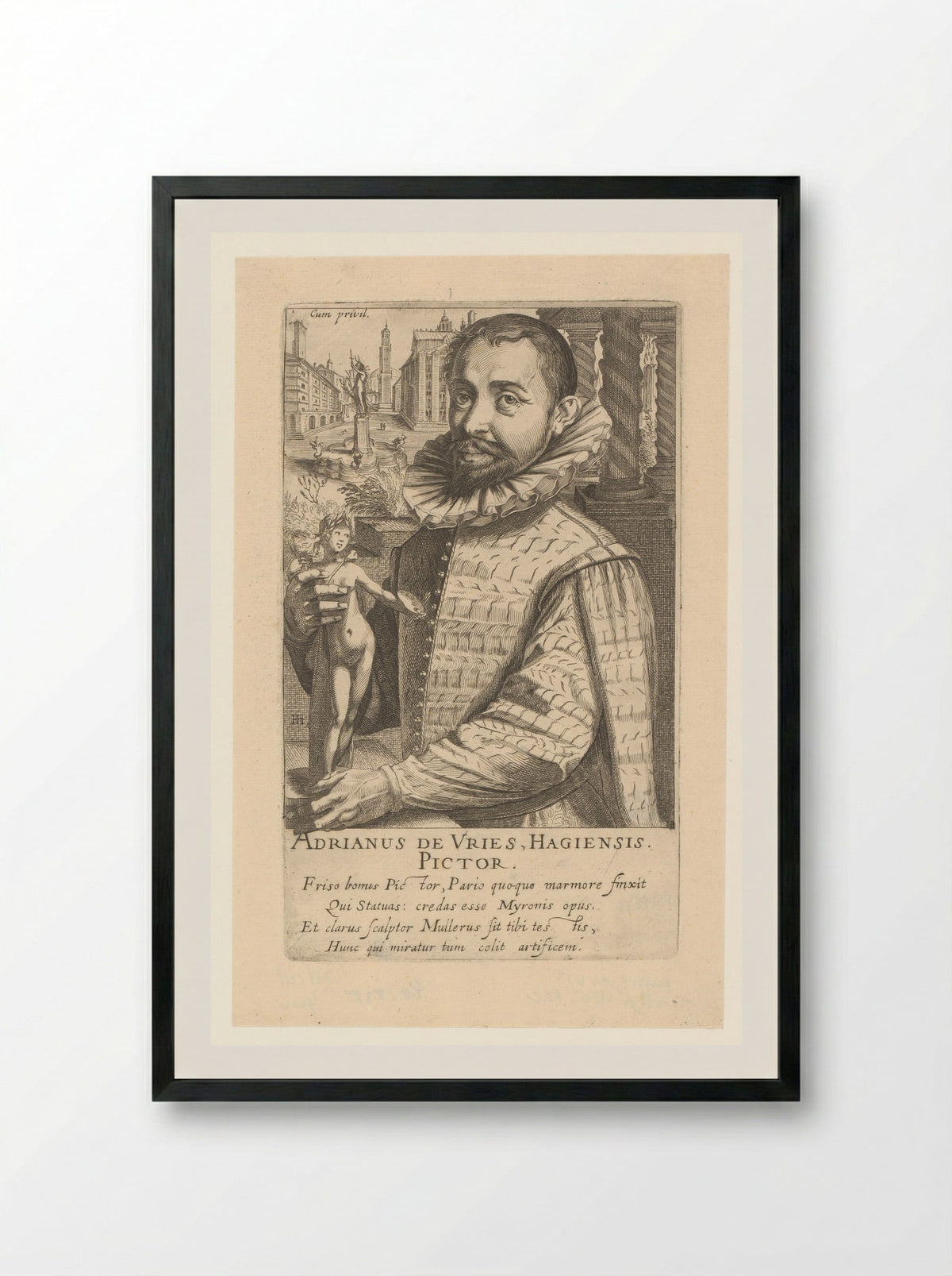 Portrait of Adriaen de Vries - Simon Frisius - Framed Print Black