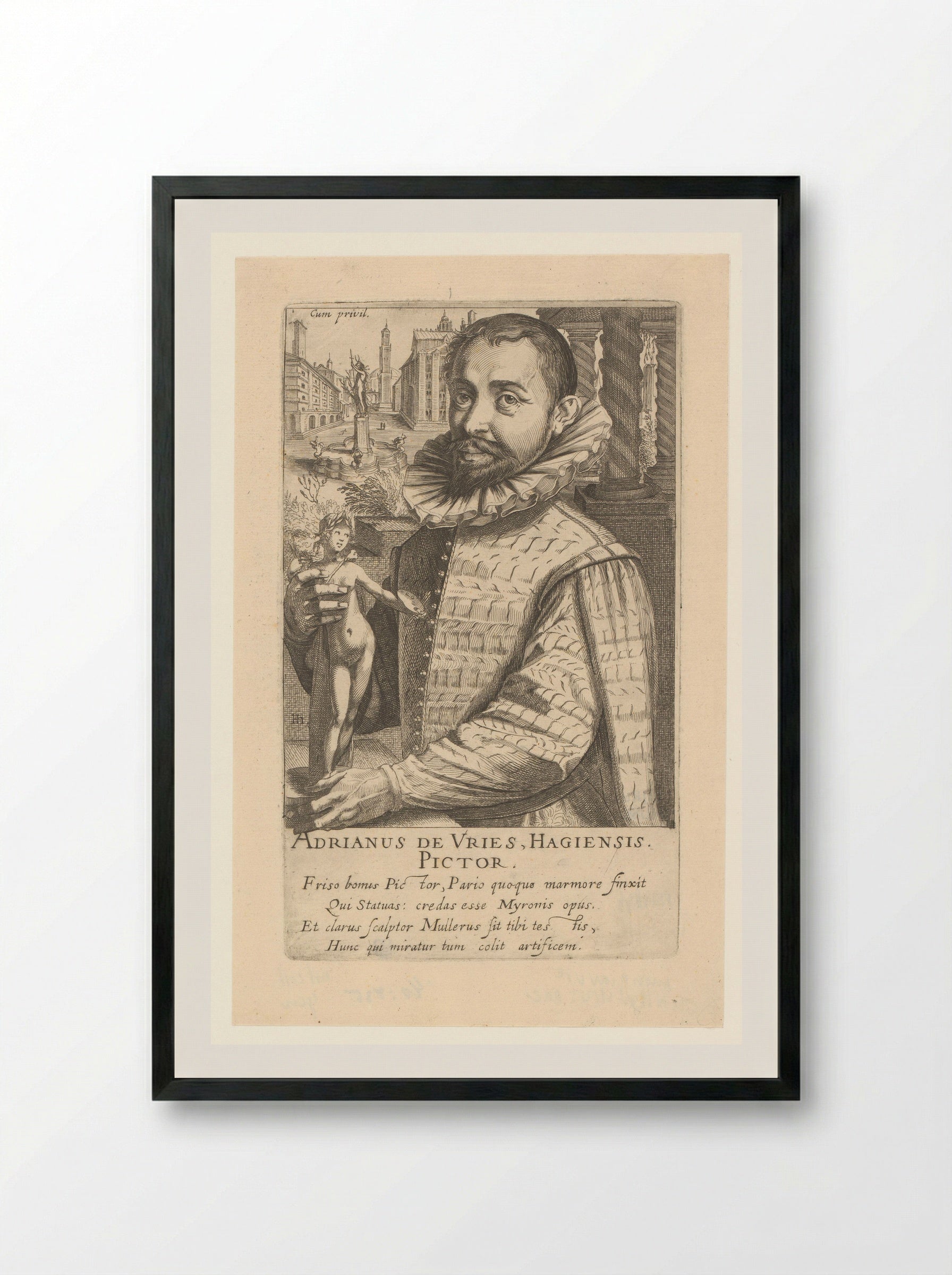 Portrait of Adriaen de Vries - Simon Frisius - Framed Print Black