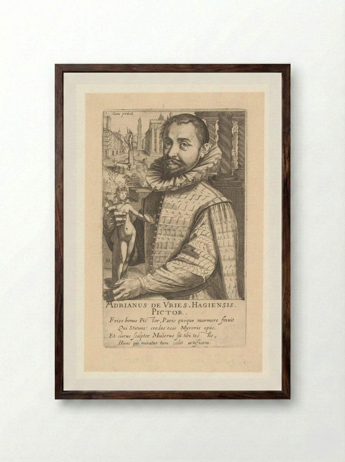 Portrait of Adriaen de Vries - Simon Frisius - Framed Print Dark Wood