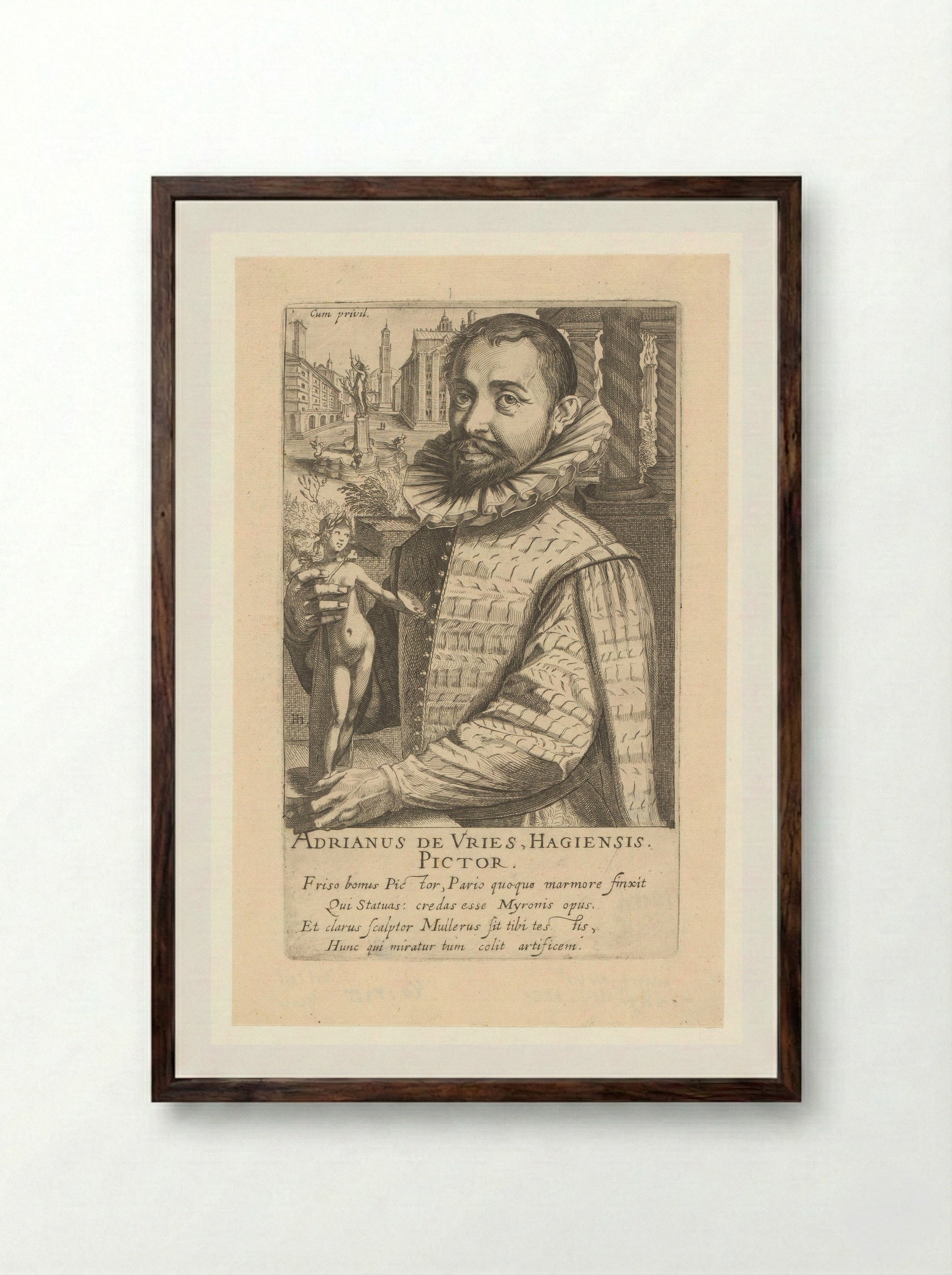 Portrait of Adriaen de Vries - Simon Frisius - Framed Print Dark Wood