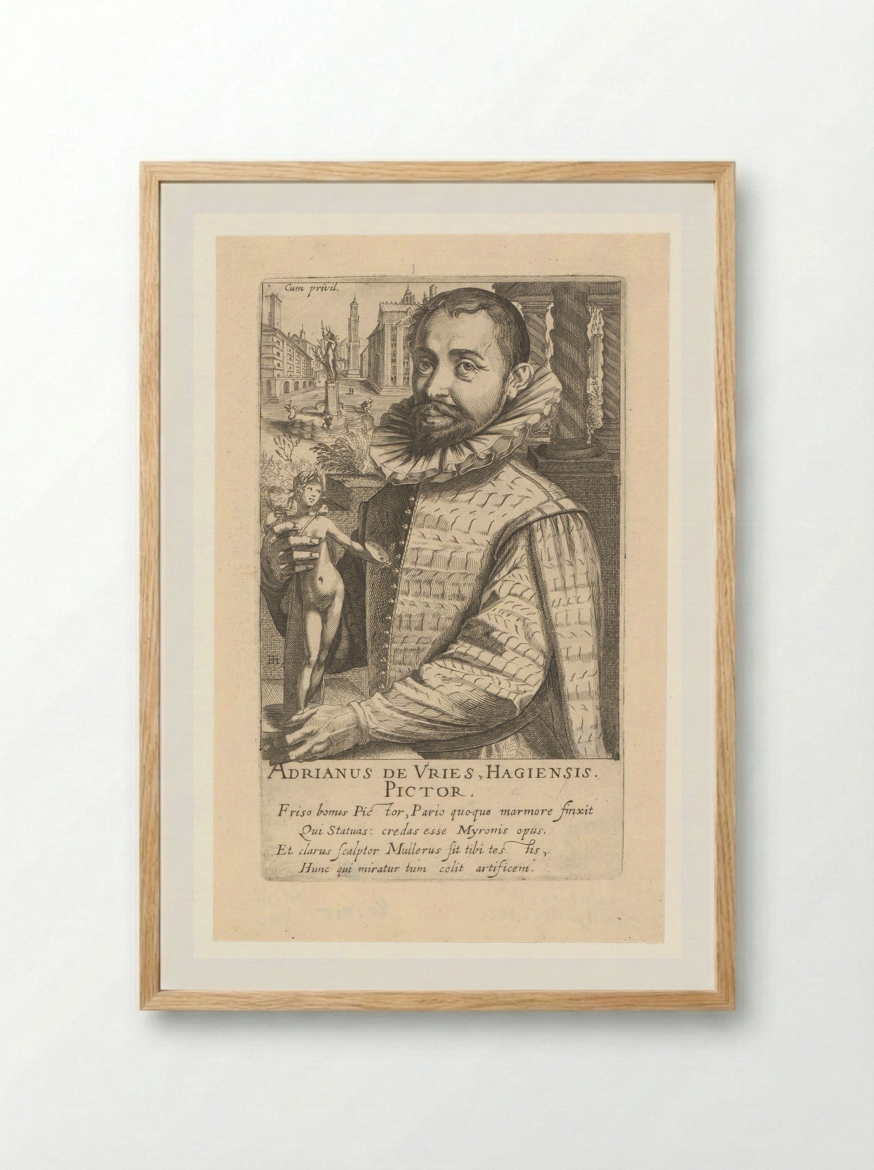 Portrait of Adriaen de Vries - Simon Frisius - Framed Print Wood