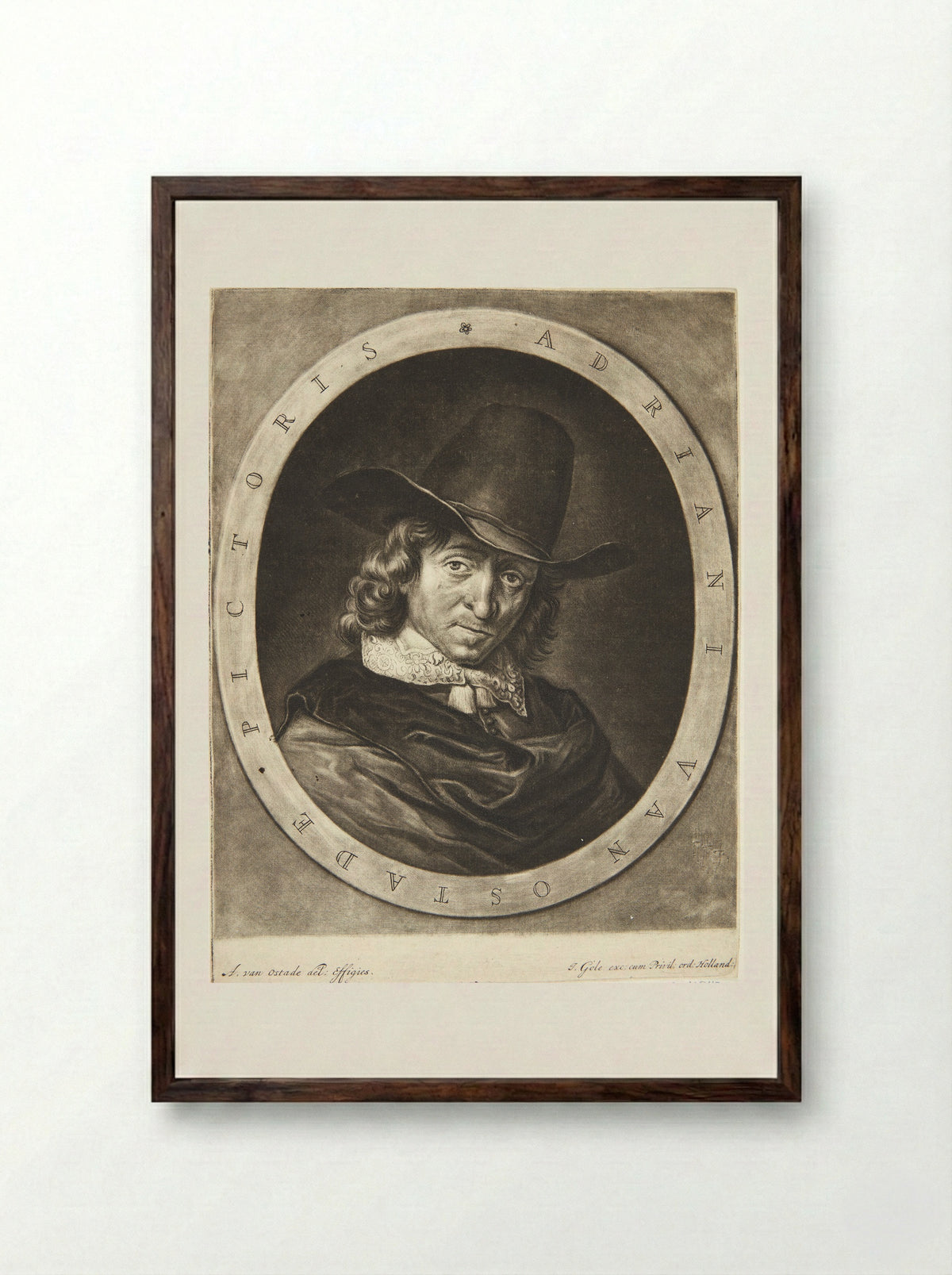 Portrait of Adriaen van Ostade - Jacobus Gole - Framed Print Dark Wood