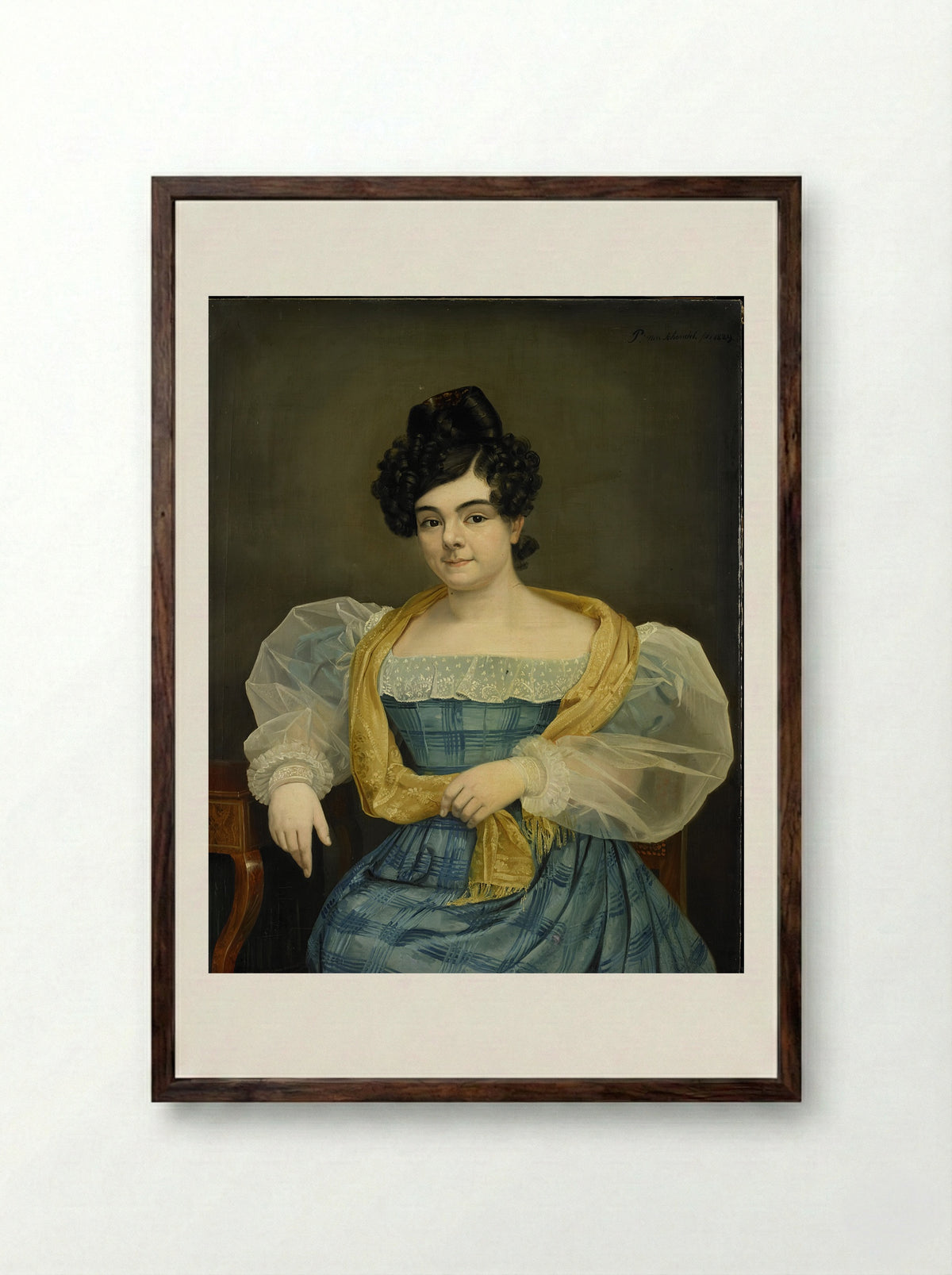 Portrait of Adriana Johanna van Wijck - Petrus van Schendel - Framed Print Dark Wood