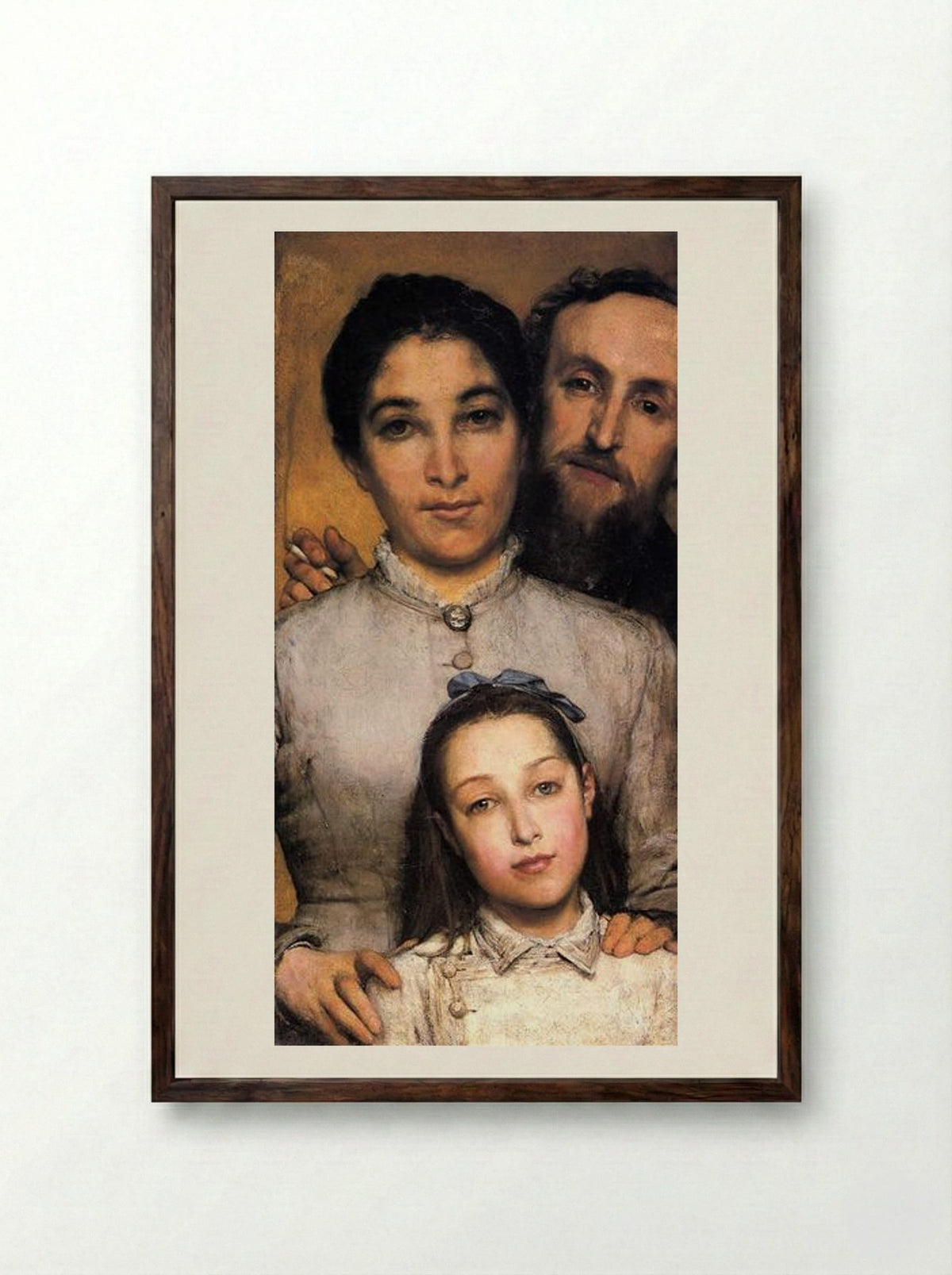 Portrait of Aime Jules Dalou, his Wife and Daughter - Sir Lawrence Alma-Tadema - Framed Print Dark Wood