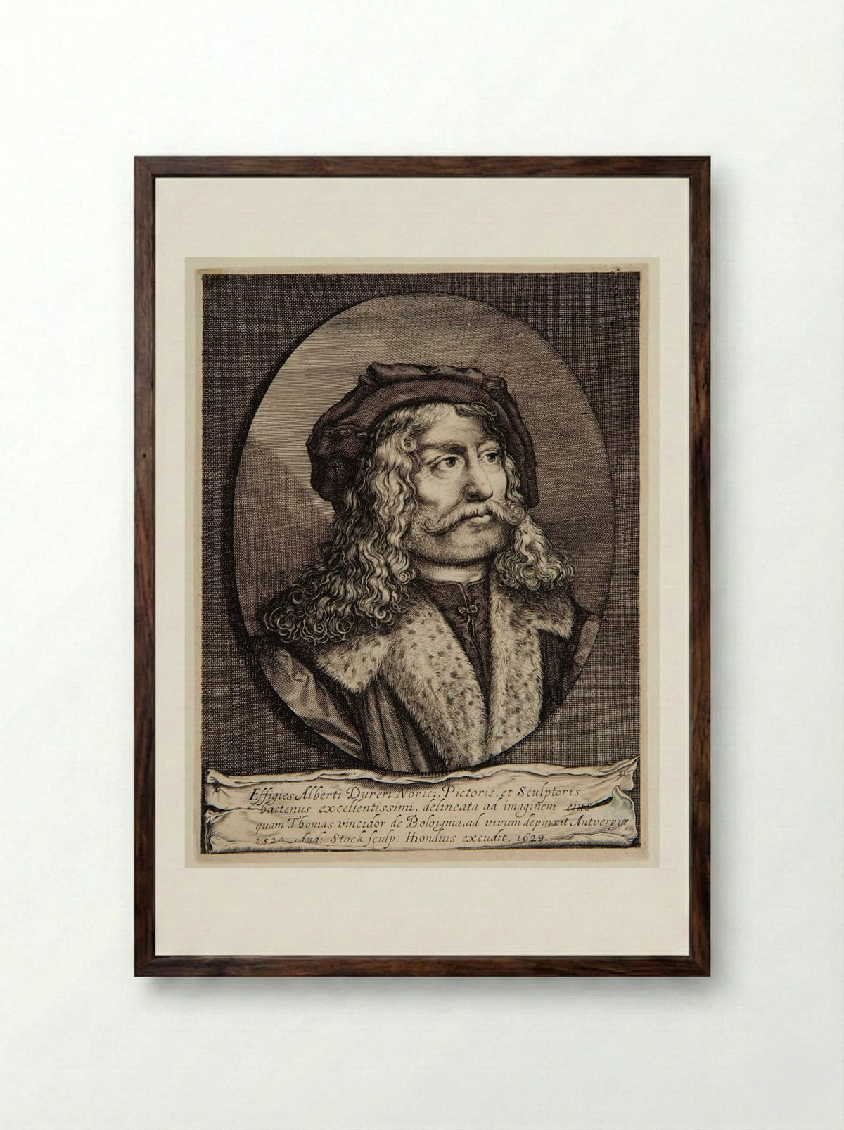 Portrait of Albrecht Dürer of Nuremberg, Painter and Engraver - Andries Jacobsz Stock - Framed Print Dark Wood