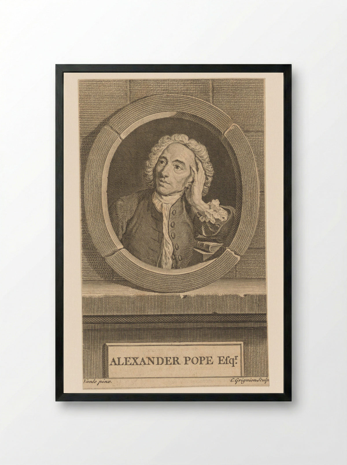 Portrait of Alexander Pope - Charles Grignion the Elder - Framed Print Black