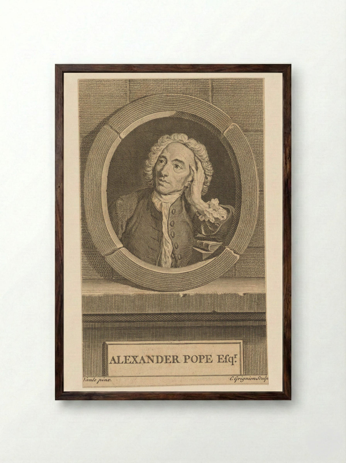 Portrait of Alexander Pope - Charles Grignion the Elder - Framed Print Dark Wood