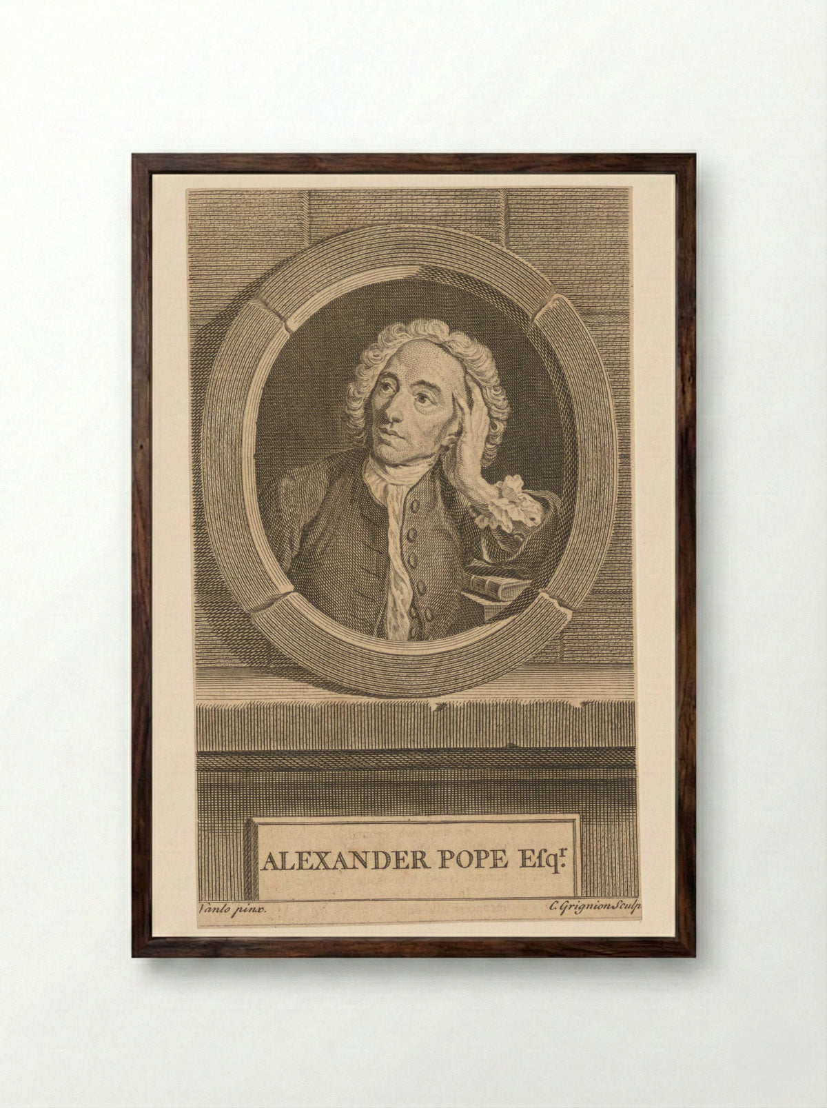 Portrait of Alexander Pope - Charles Grignion the Elder - Framed Print Dark Wood