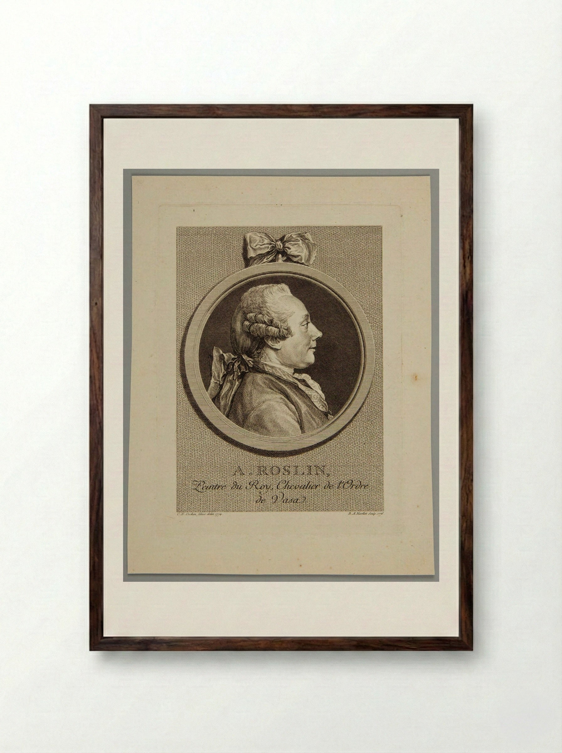 Portrait of Alexander Roslin - Bernard Antoine Nicollet - Framed Print Dark Wood