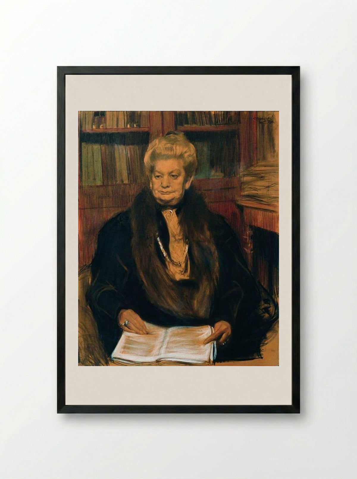 Portrait of Alexandra Vasilevny Schwartz - Boris Kustodiev - Framed Print Black