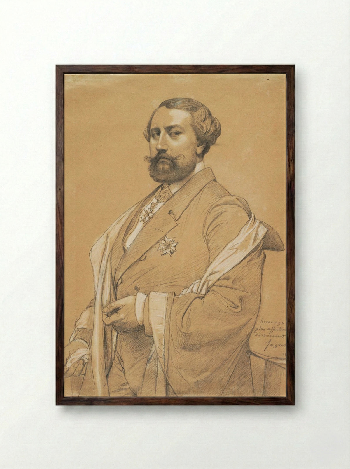 Portrait of Alfred-Emilien O'Hara, Comte de Nieuwerkerke - Jean-Auguste-Dominique Ingres - Framed Print Dark Wood