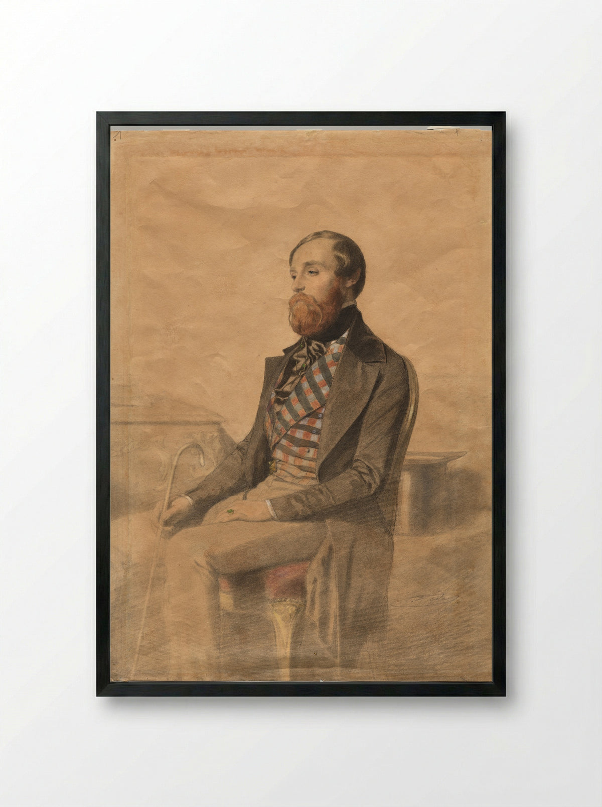 Portrait of Alfred de Musset - Alexandre Bida - Framed Print Black