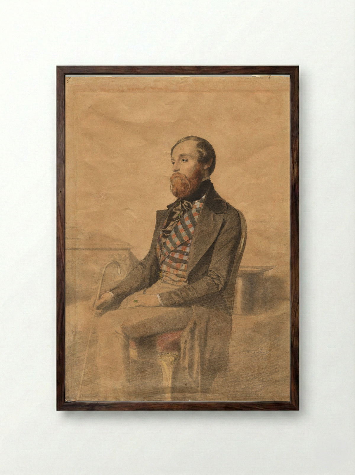 Portrait of Alfred de Musset - Alexandre Bida - Framed Print Dark Wood