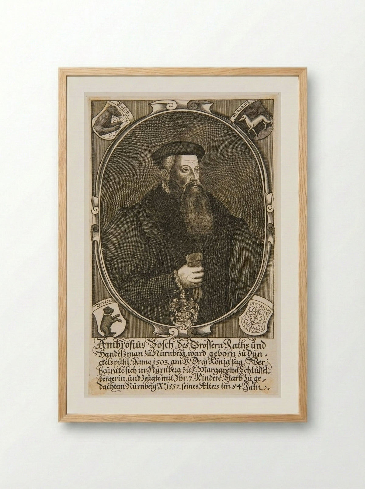 Portrait of Ambrosius Bosch - Johann Pfann - Framed Print Wood