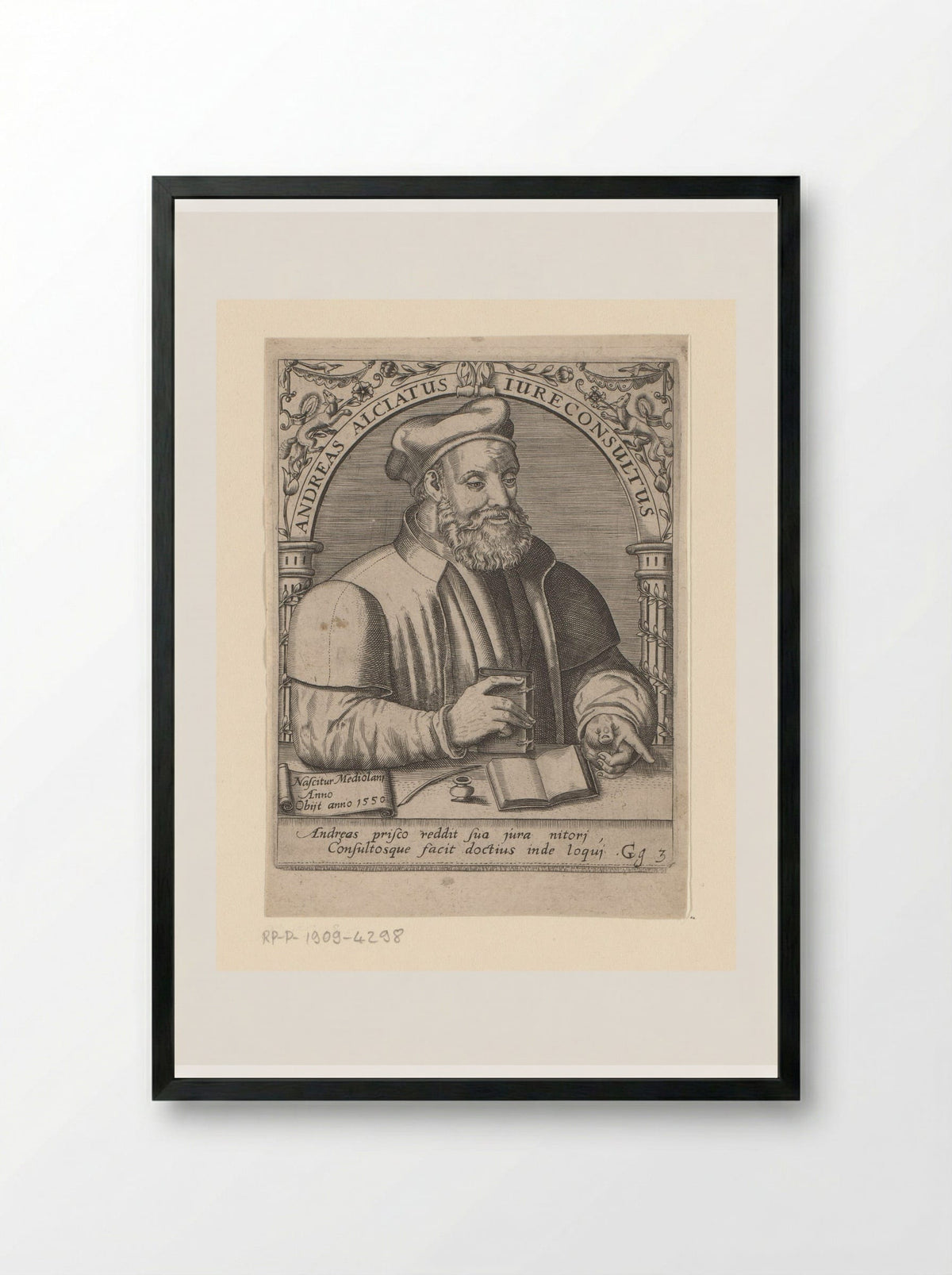 Portrait of Andrea Alciati - Johann Theodor de Bry - Framed Print Black