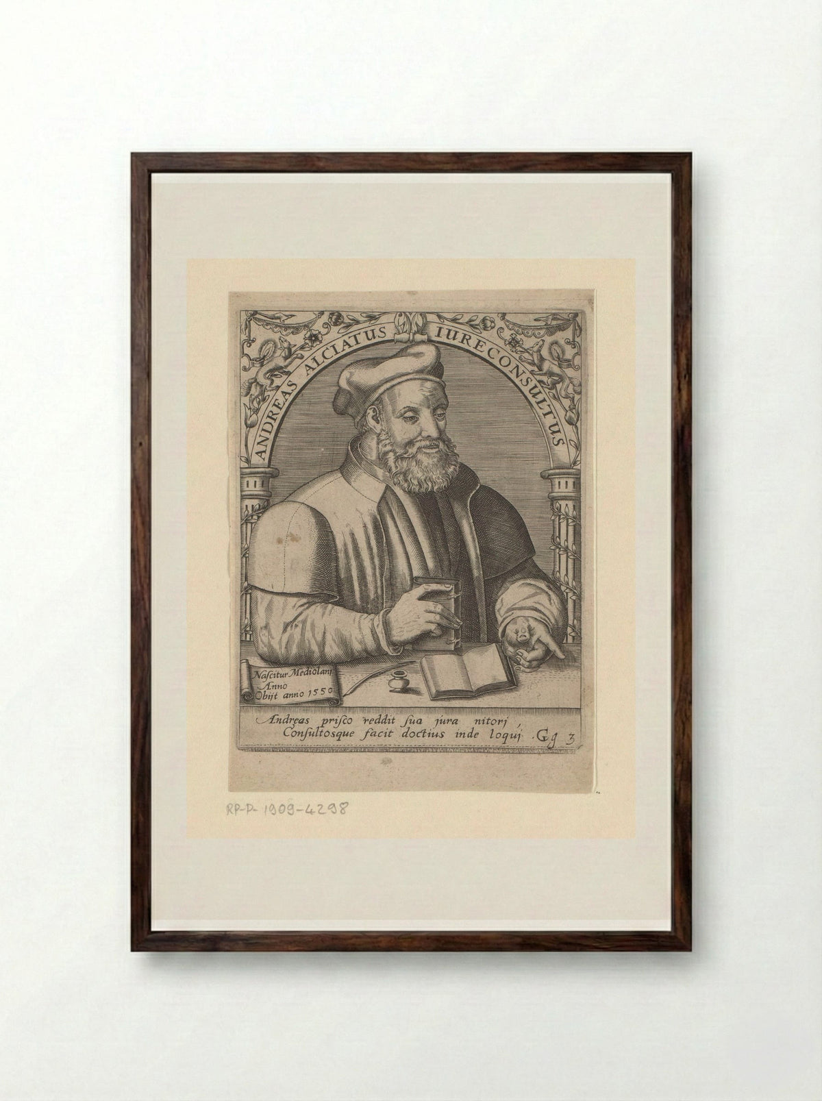 Portrait of Andrea Alciati - Johann Theodor de Bry - Framed Print Dark Wood