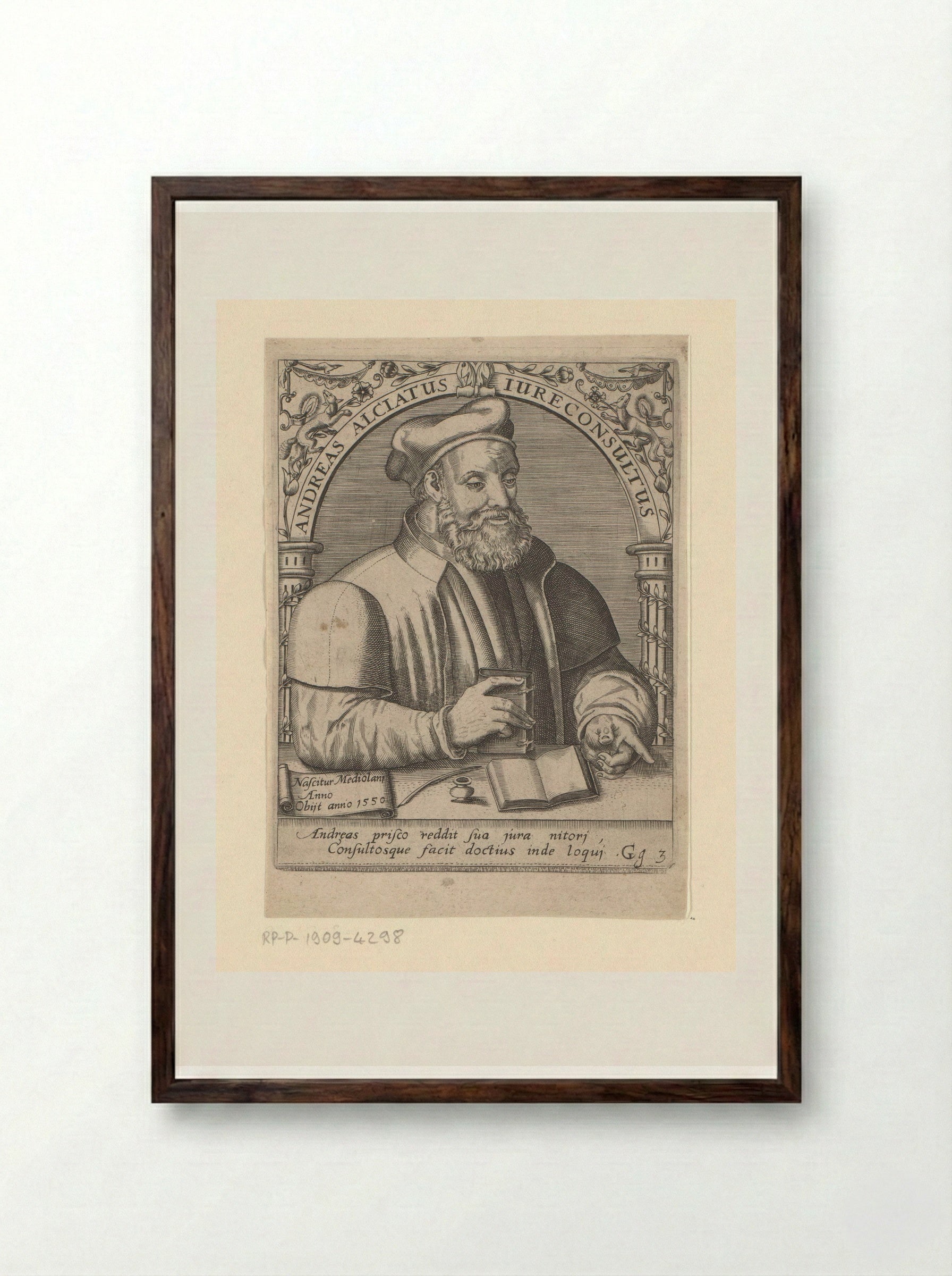 Portrait of Andrea Alciati - Johann Theodor de Bry - Framed Print Dark Wood