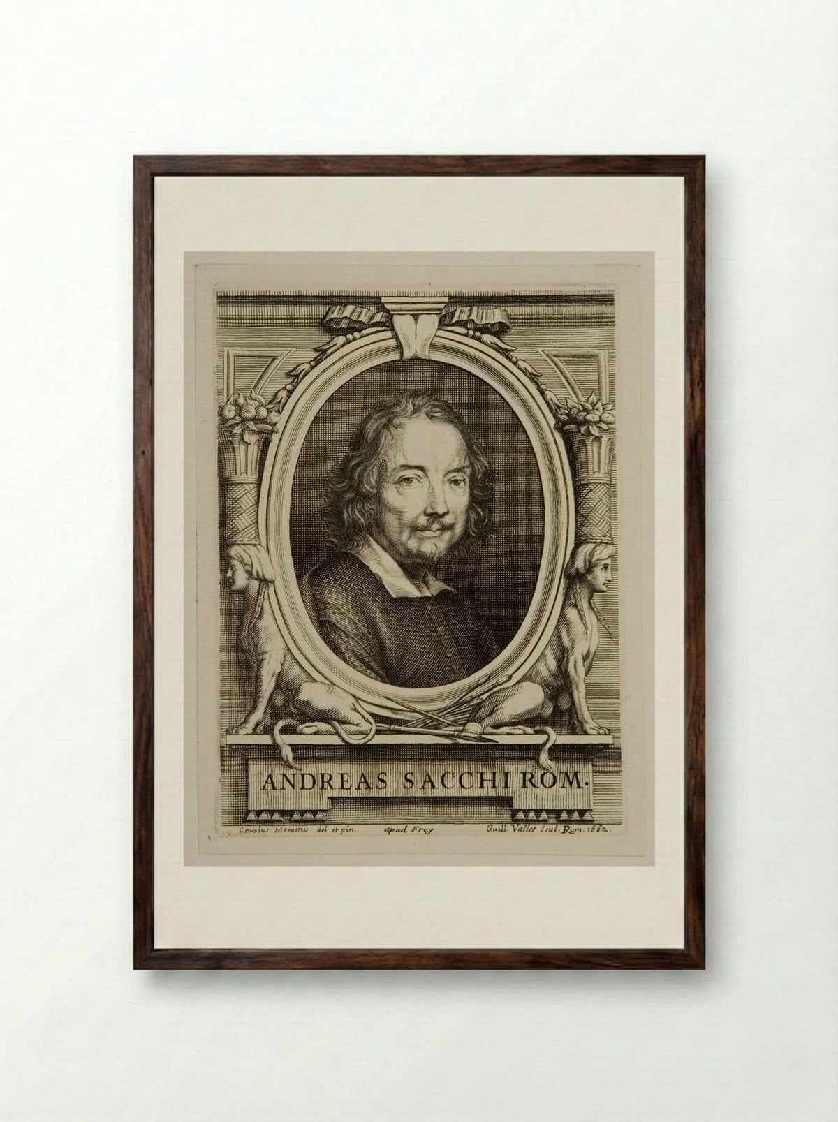 Portrait of Andrea Sacchi - Guillaume Vallet - Framed Print Dark Wood