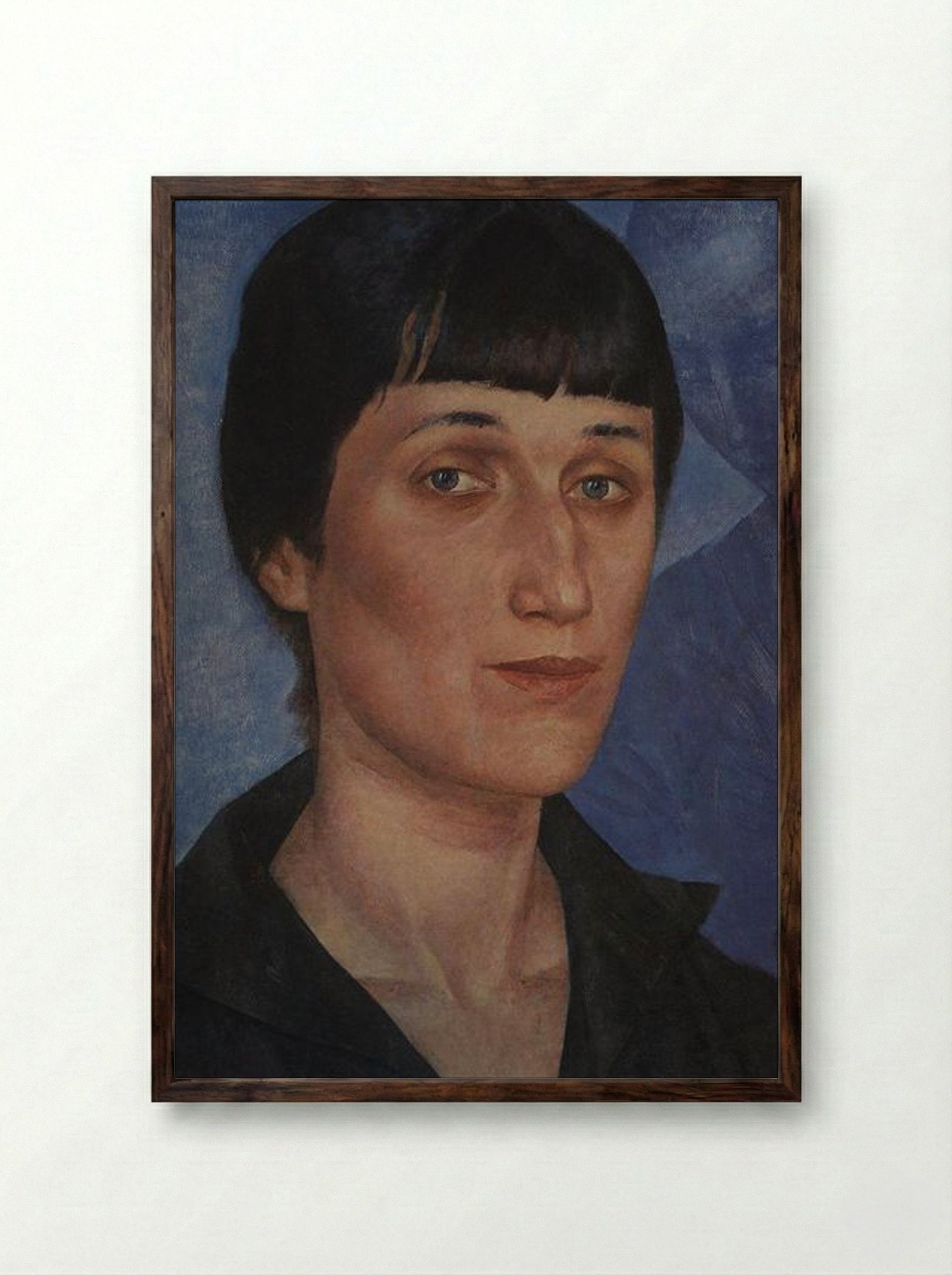 Portrait of Anna Akhmatova - Kuzma Petrov-Vodkin - Framed Print Dark Wood