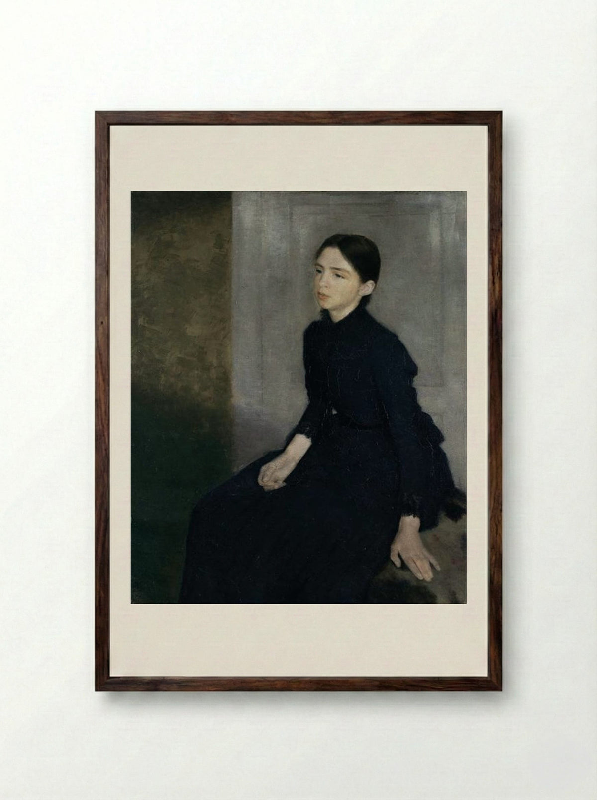 Portrait of Anna Hammershøi - Vilhelm Hammershøi - Framed Print Dark Wood