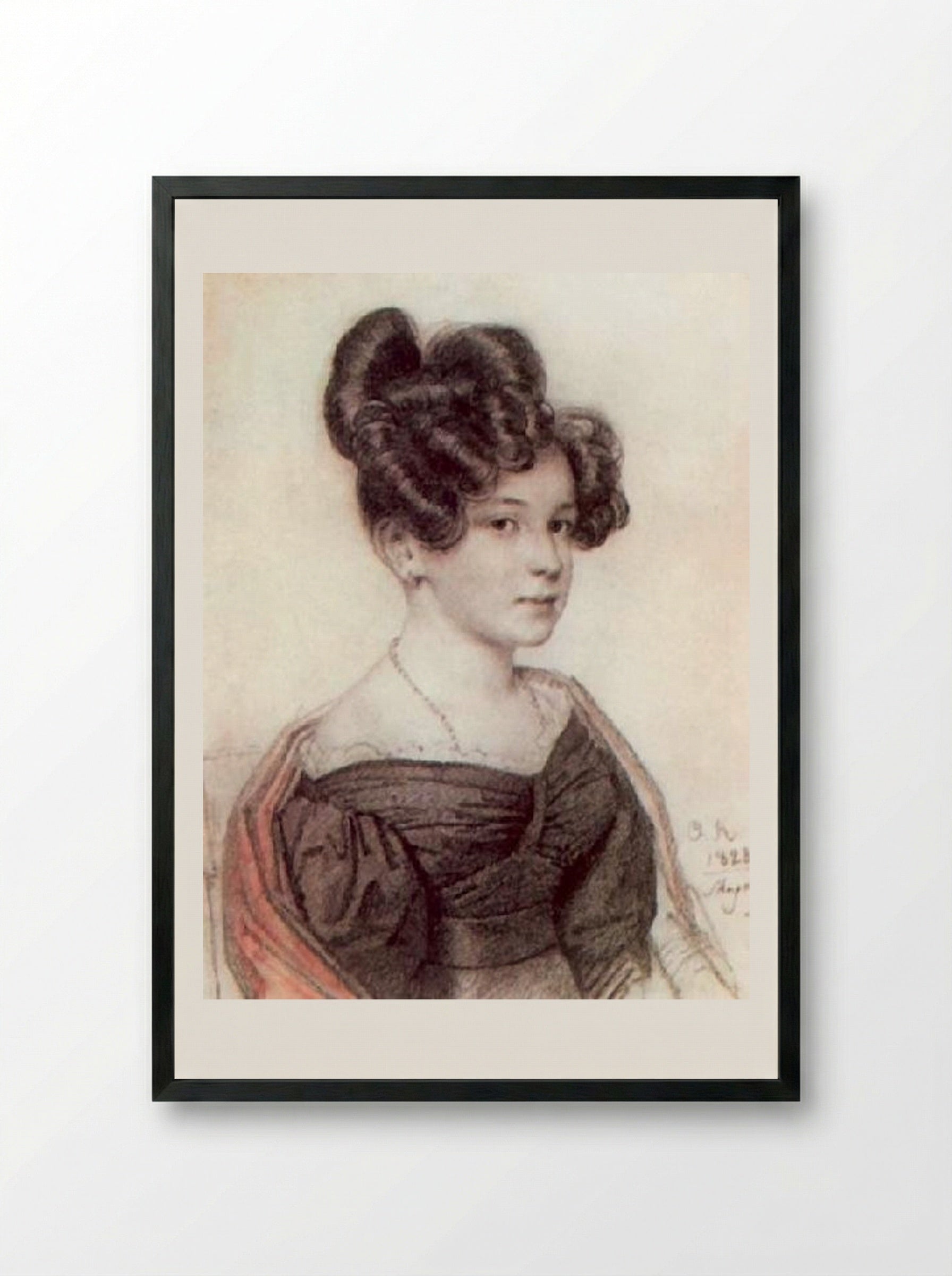 Portrait of Anna Olenina - Orest Kiprensky - Framed Print Black