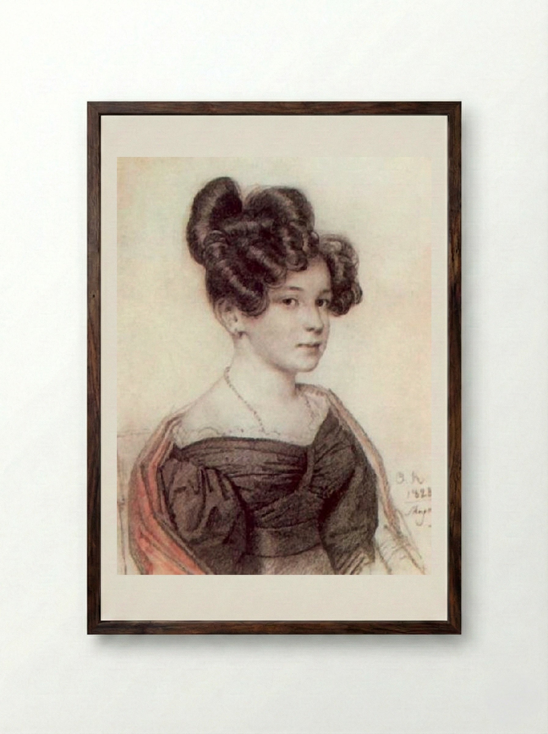 Portrait of Anna Olenina - Orest Kiprensky - Framed Print Dark Wood