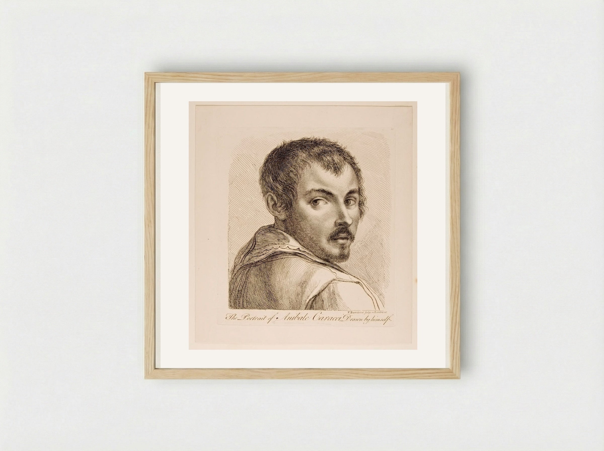 Portrait of Annibale Carracci - Francesco Bartolozzi - Framed Print Wood
