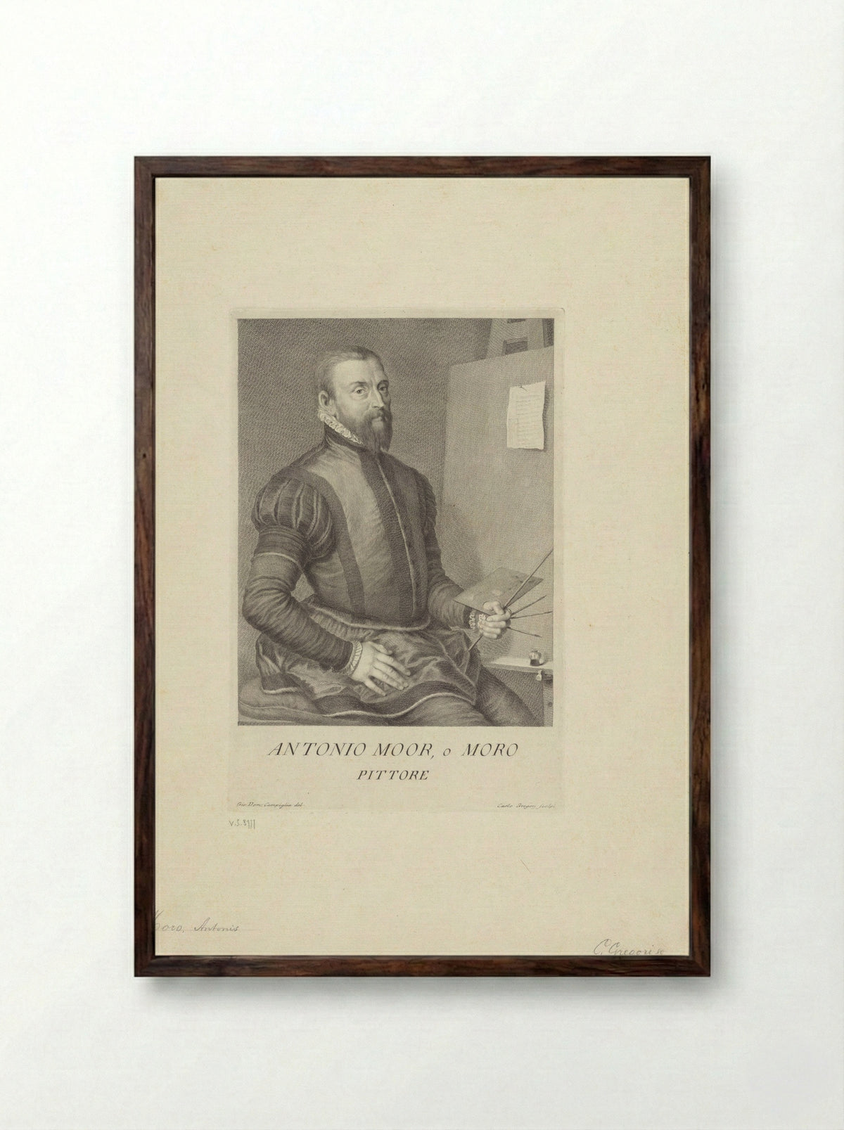 Portrait of Anthonis Mor - Anthonis Mor - Framed Print Dark Wood