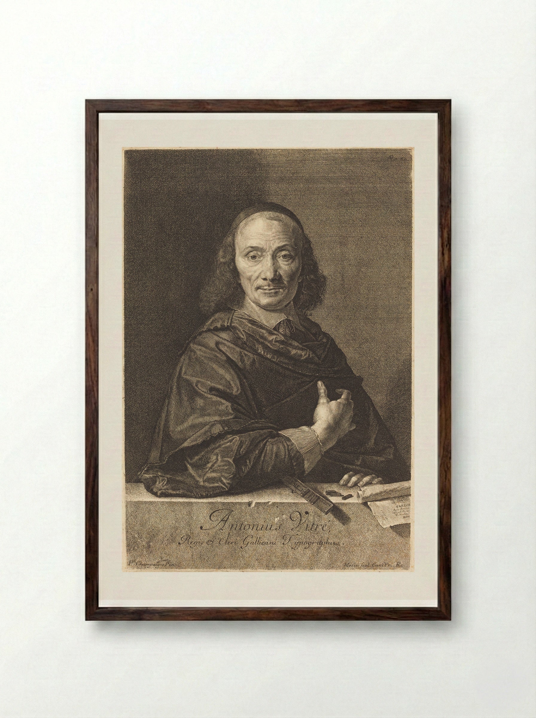 Portrait of Antoine Vitré - Jean Morin - Framed Print Dark Wood