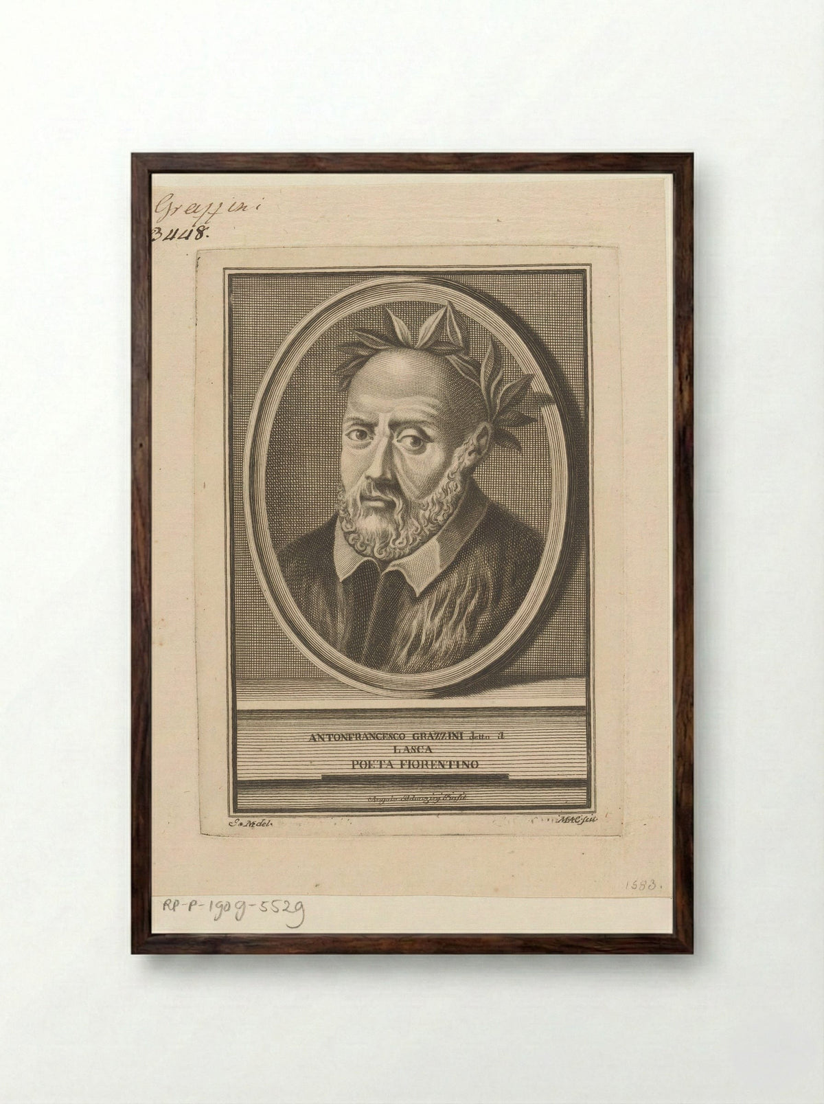 Portrait of Anton Francesco Grazzini - Angelo Campanella - Framed Print Dark Wood
