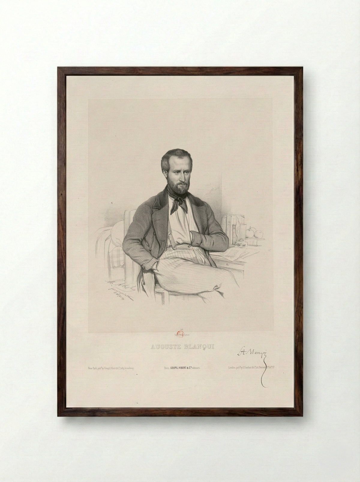 Portrait of Auguste Blanqui - Marie Alexandre Alophe - Framed Print Dark Wood