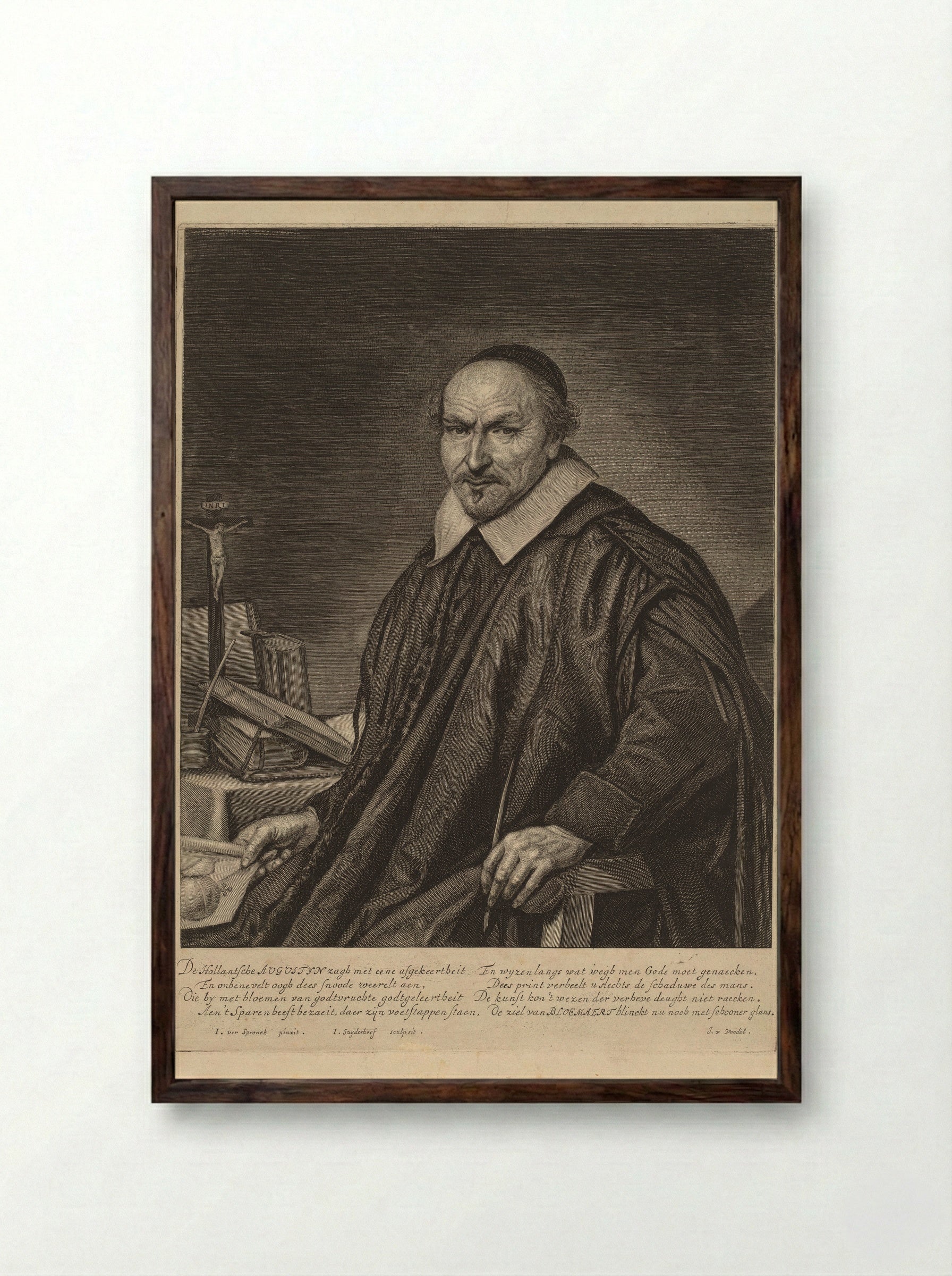Portrait of Augustyn Bloemaert - Jonas Suyderhoef - Framed Print Dark Wood